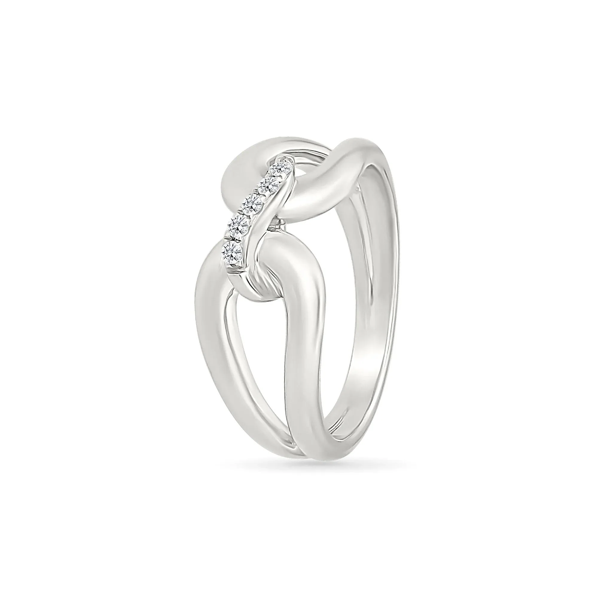 Diamond Accent Link Ring .925 Sterling Silver Round Brilliant Cut White Size 7 2mm - Image 4