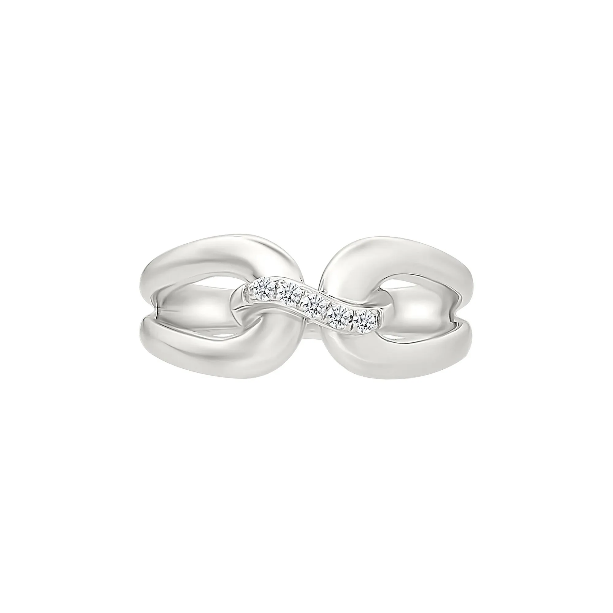 Diamond Accent Link Ring .925 Sterling Silver Round Brilliant Cut White Size 8.5 2mm - Image 3