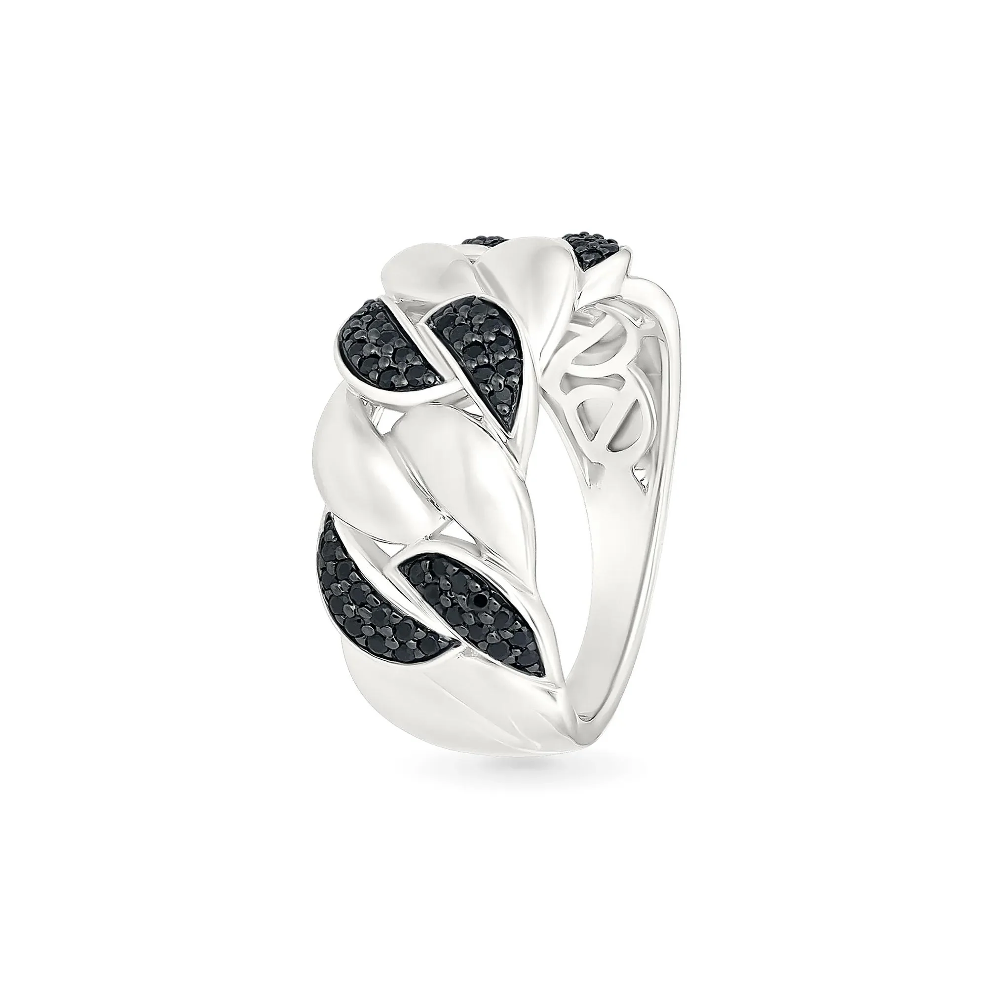 1/3 CT. Tw. Black Diamond Cuban Link Ring .925 Sterling Silver White Size 6 4mm - Image 4