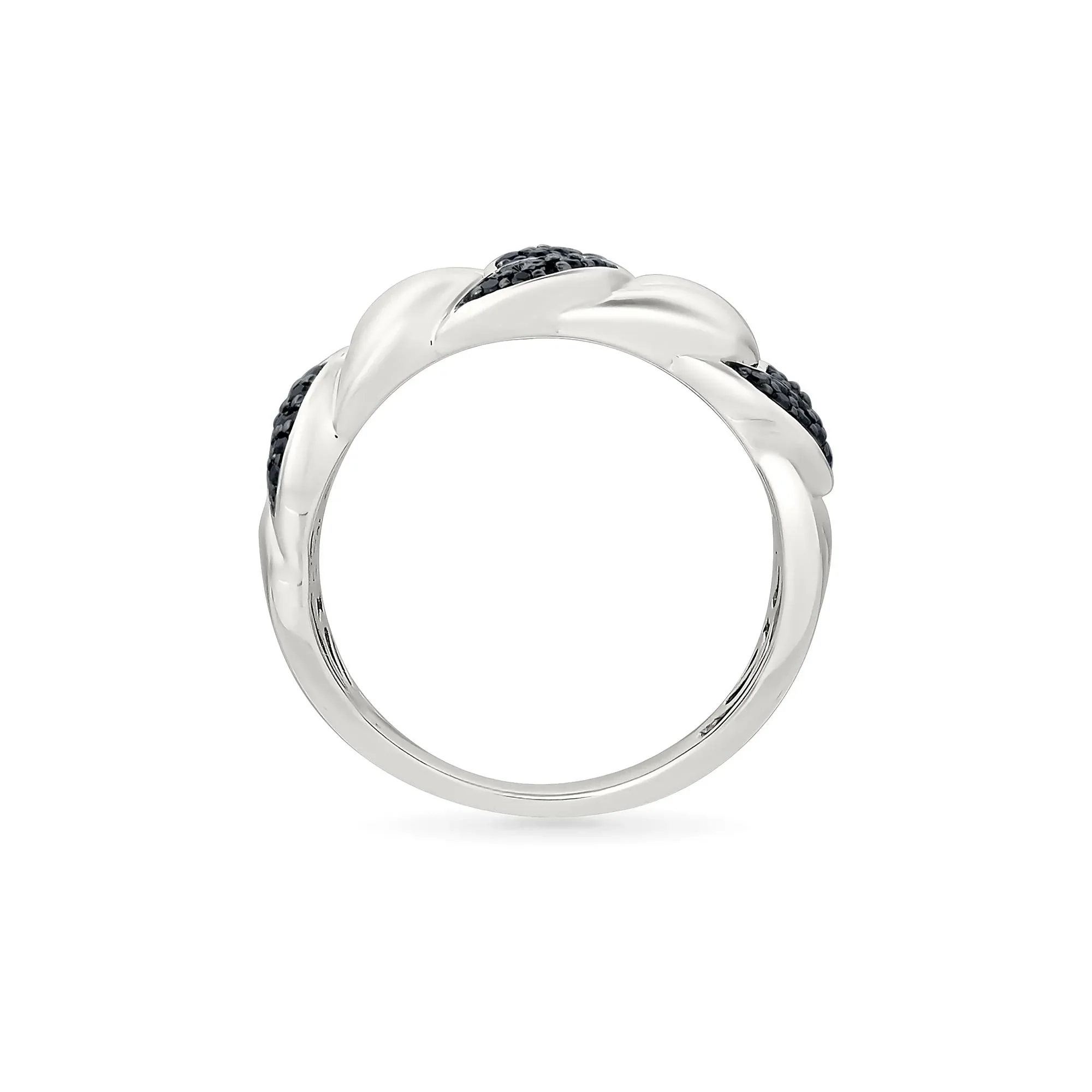 1/3 CT. Tw. Black Diamond Cuban Link Ring .925 Sterling Silver White Size 7 4mm - Image 2