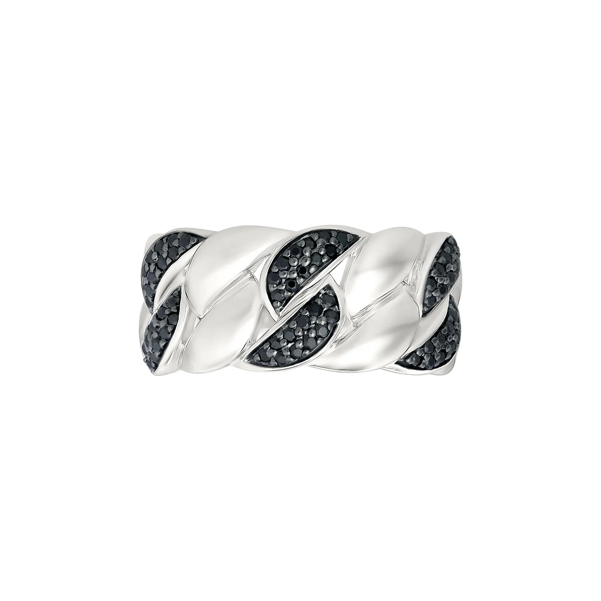 1/3 CT. Tw. Black Diamond Cuban Link Ring .925 Sterling Silver White Size 8 4mm - Image 3