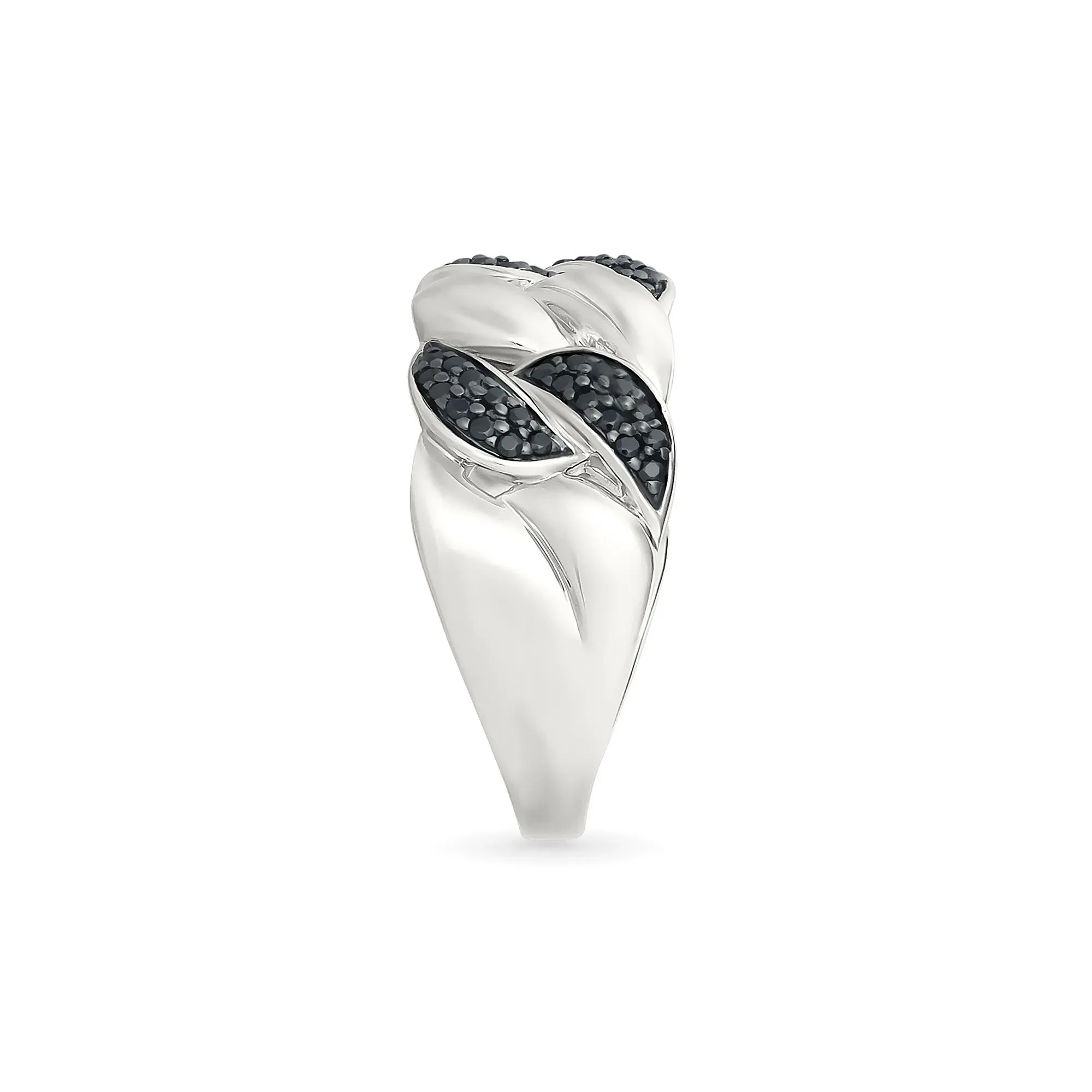 1/3 CT. Tw. Black Diamond Cuban Link Ring .925 Sterling Silver White Size 8 4mm - Image 5
