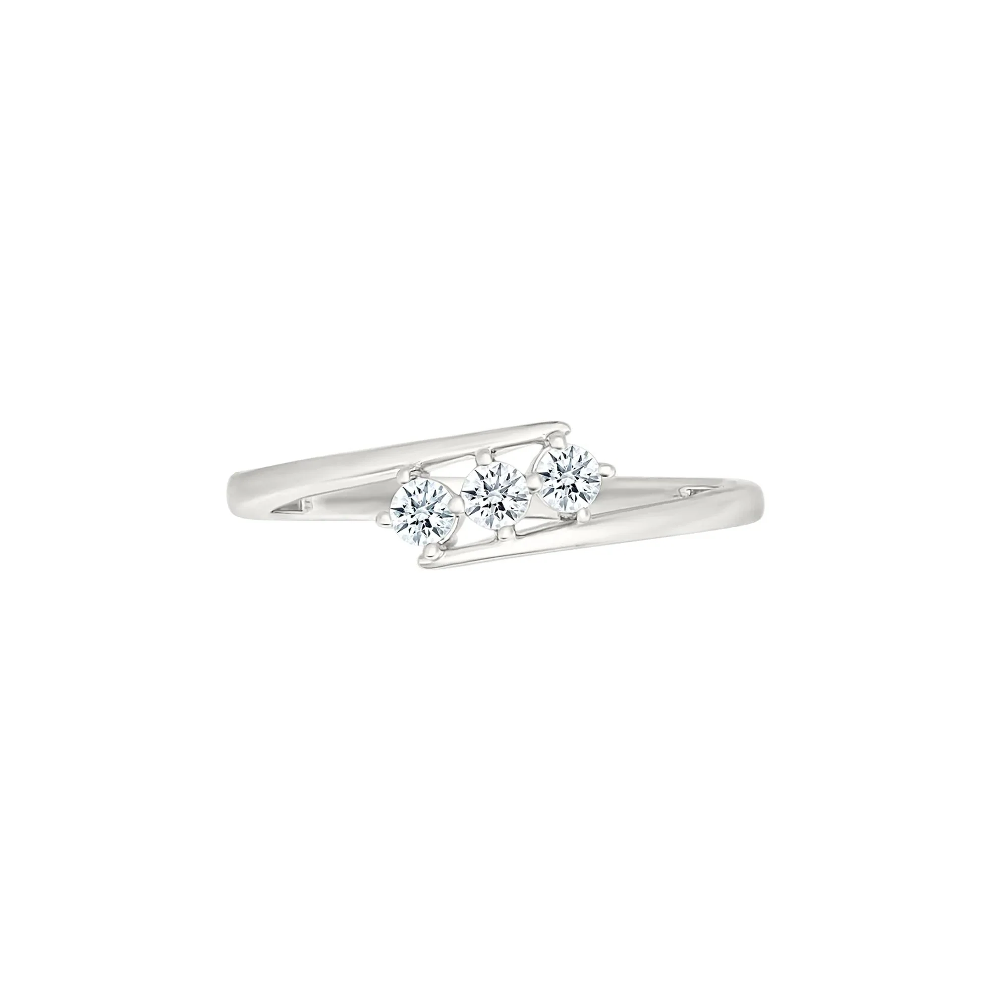 1/5 CT. Tw. Diamond Three-Stone Bypass Ring 10K White Gold Round Brilliant Cut Size 6 2mm - Image 4