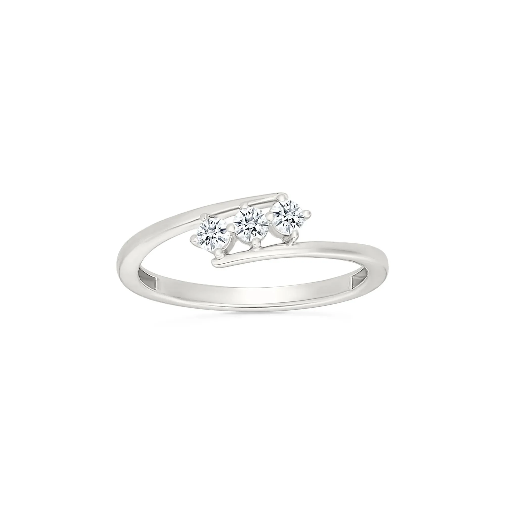 1/5 CT. Tw. Diamond Three-Stone Bypass Ring 10K White Gold Round Brilliant Cut Size 7.5 2mm