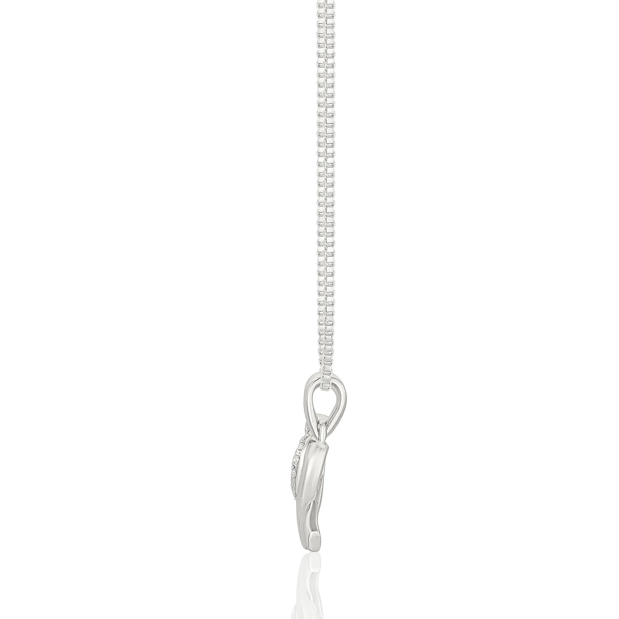 1/10 CT. Tw. Diamond Heart Ribbon Charm Pendant .925 Sterling Silver White Size 9.50mm - Image 2
