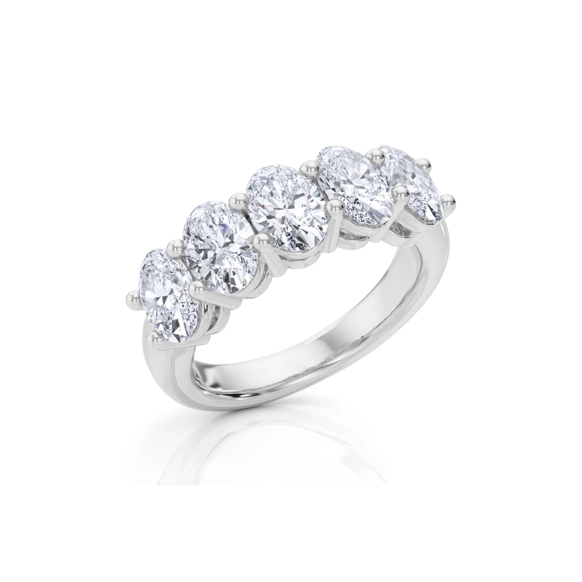 3 CT. Tw. Lab Grown Diamond Five-Stone Anniversary Band Ring 14K White Gold Size 7.5 6.5mm - Image 4