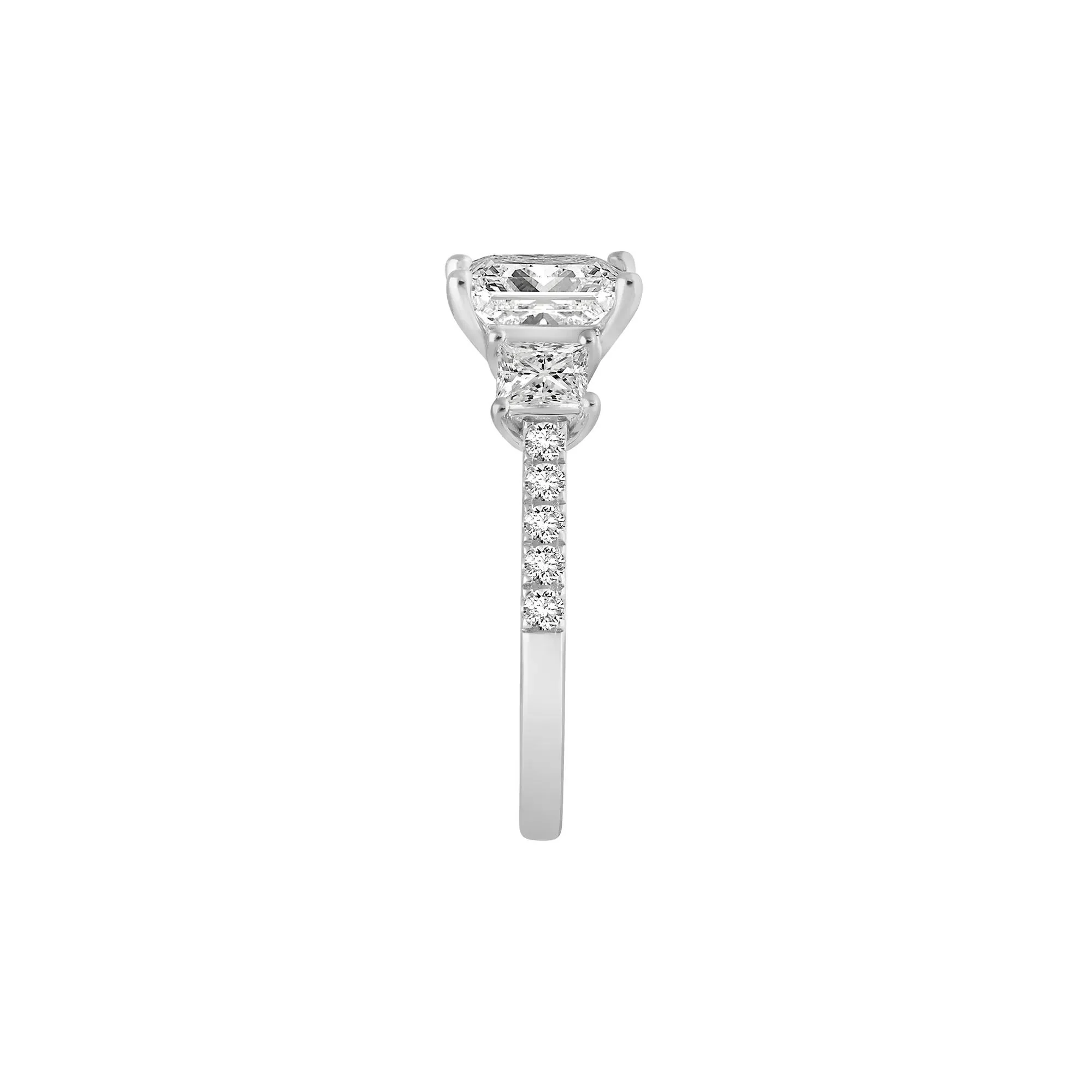 3 CT. Tw. Lab Grown Diamond Princess-Cut Three-Stone Engagement Ring 14K White Gold Round Brilliant Cut Size 7 - Image 4
