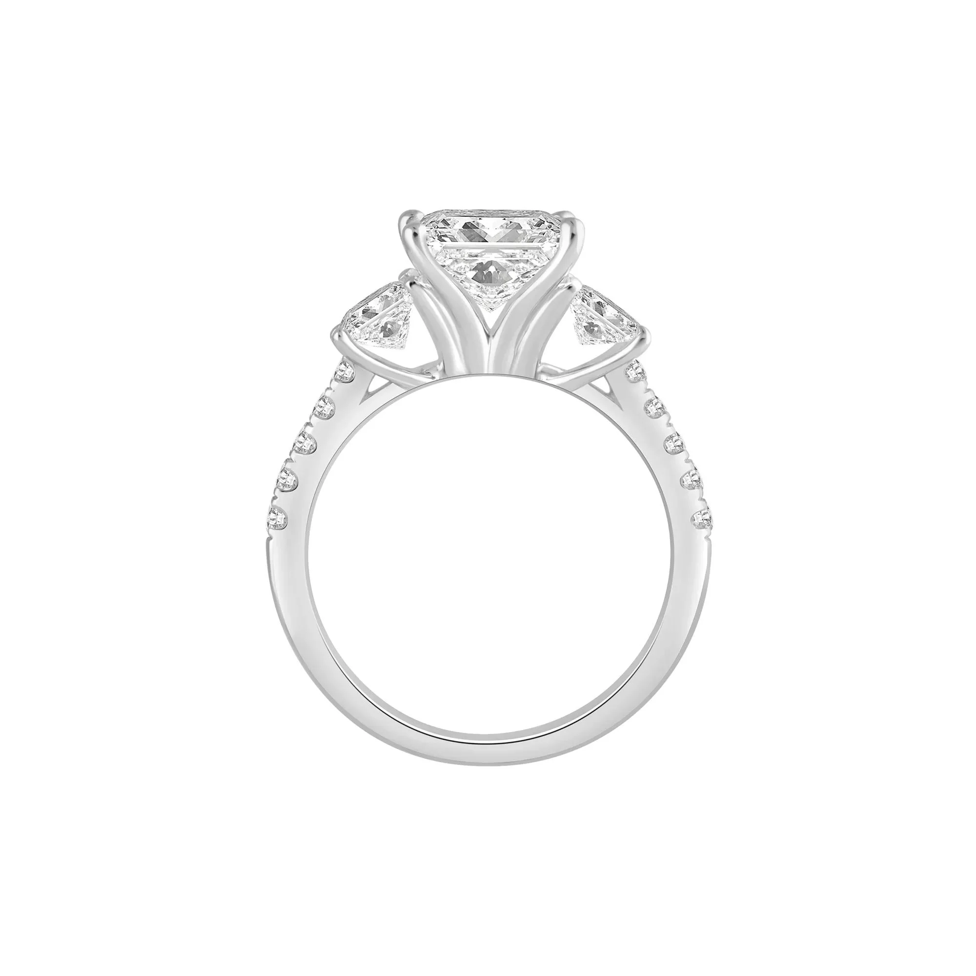 3 CT. Tw. Lab Grown Diamond Princess-Cut Three-Stone Engagement Ring 14K White Gold Round Brilliant Cut Size 9 - Image 3