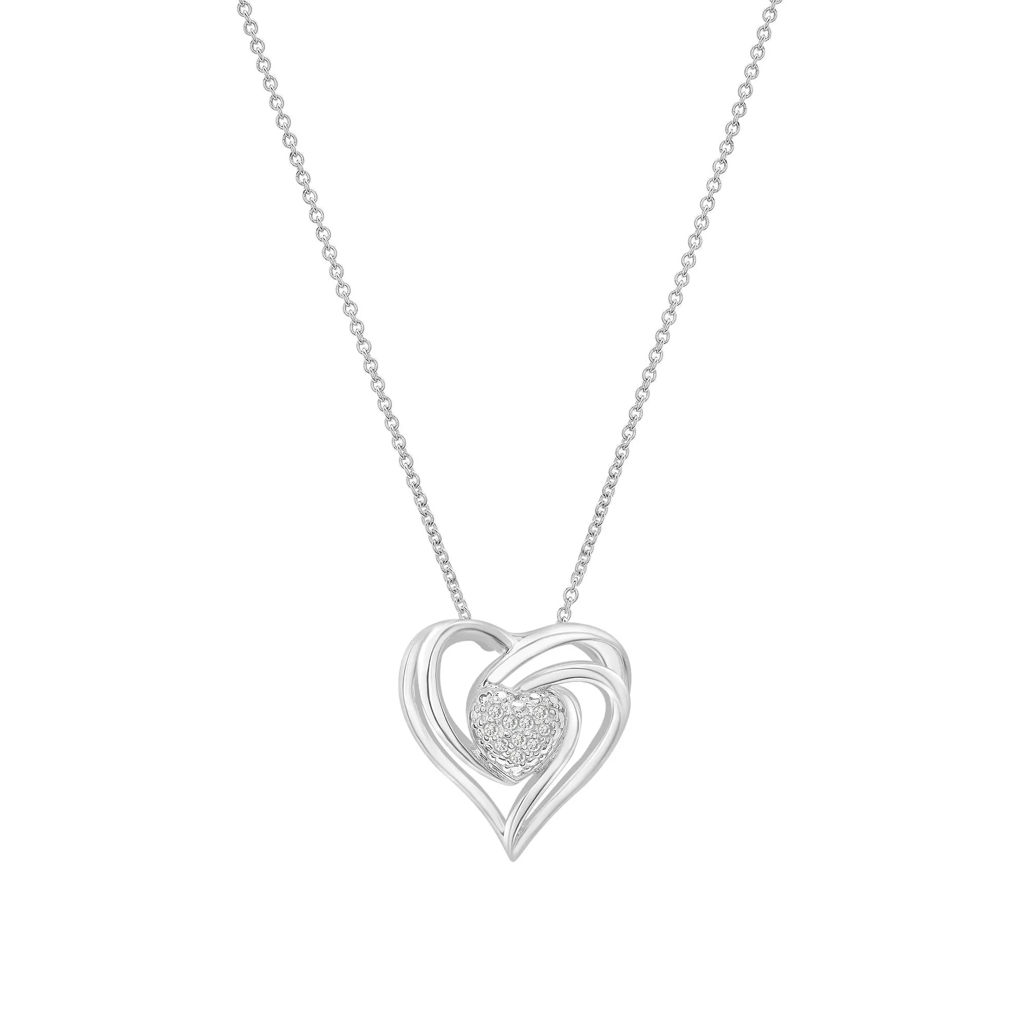 Diamond Heart-Shaped Pendant Necklace and Earring Box Set .925 Sterling Silver White Size 18" - Image 2