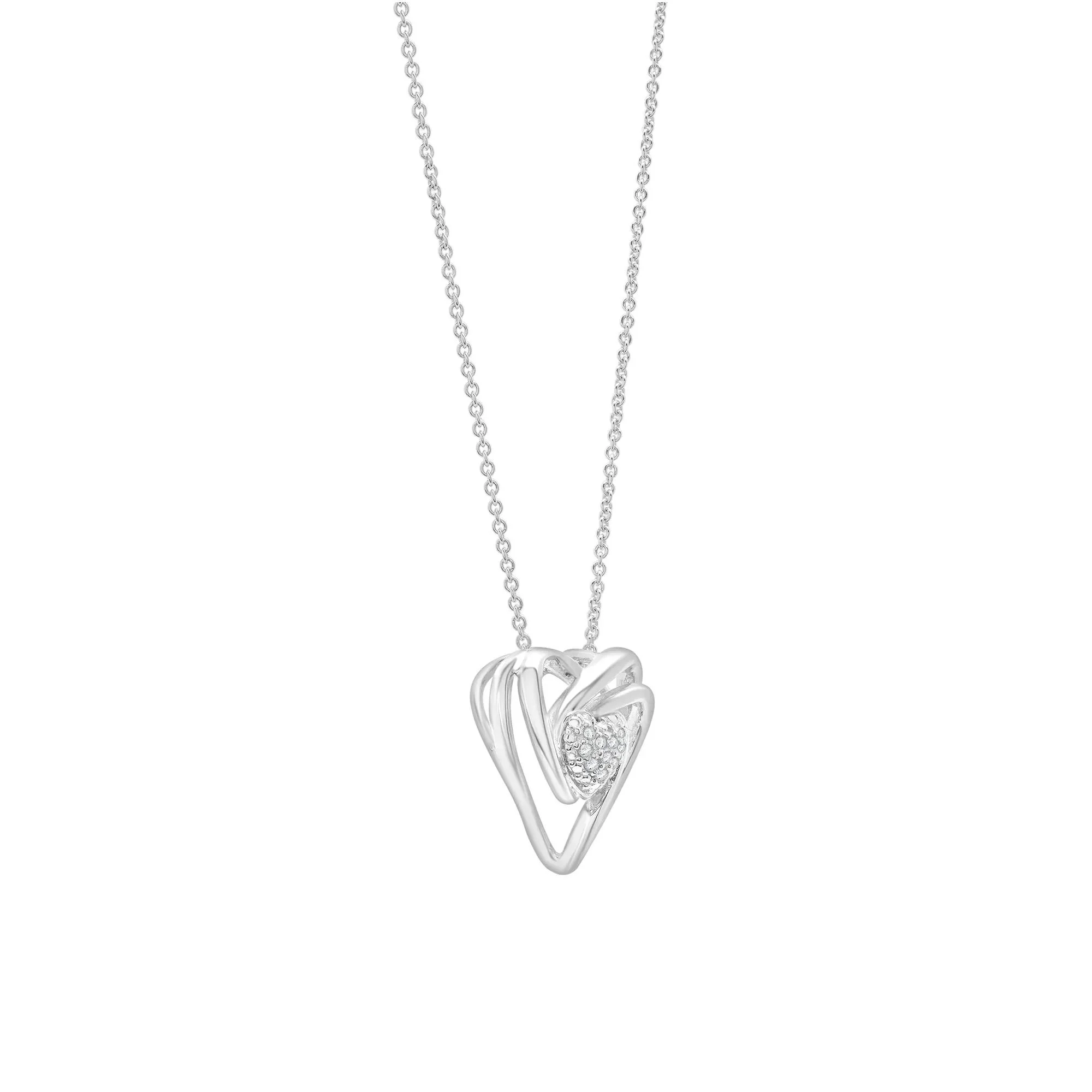 Diamond Heart-Shaped Pendant Necklace and Earring Box Set .925 Sterling Silver White Size 18" - Image 3