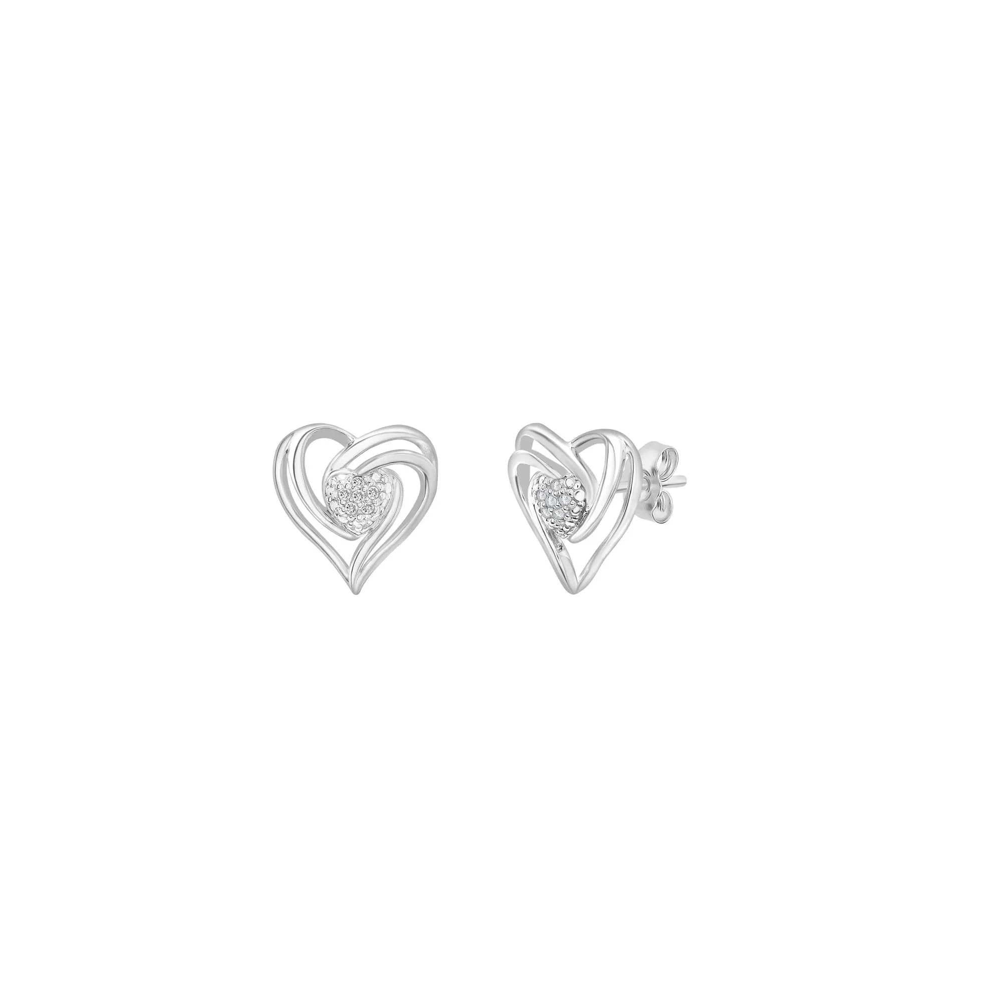 Diamond Heart-Shaped Pendant Necklace and Earring Box Set .925 Sterling Silver White Size 18" - Image 6