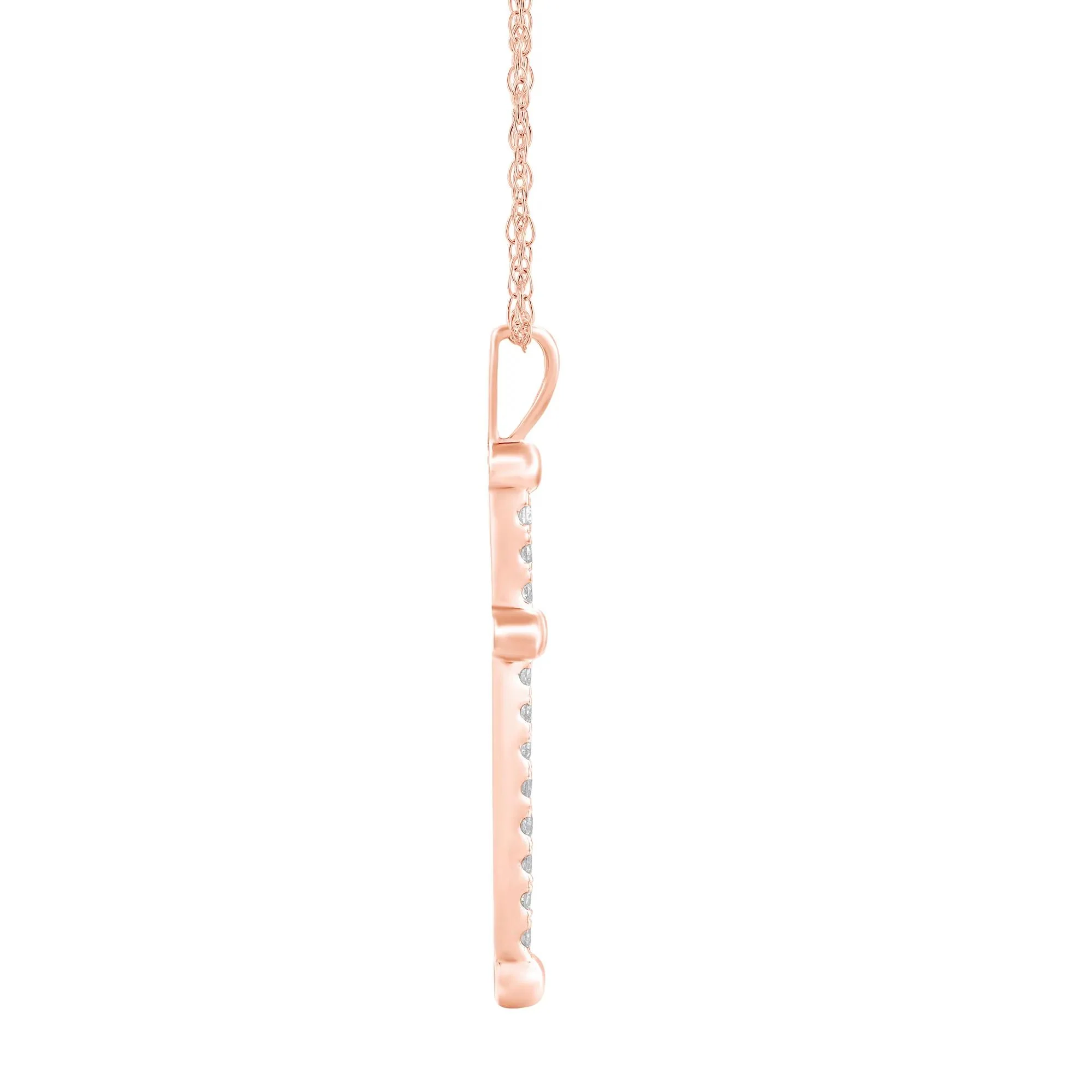 1/4 CT. Tw. Diamond Cross Pendant Necklace 10K Rose Gold Size 18" - Image 3