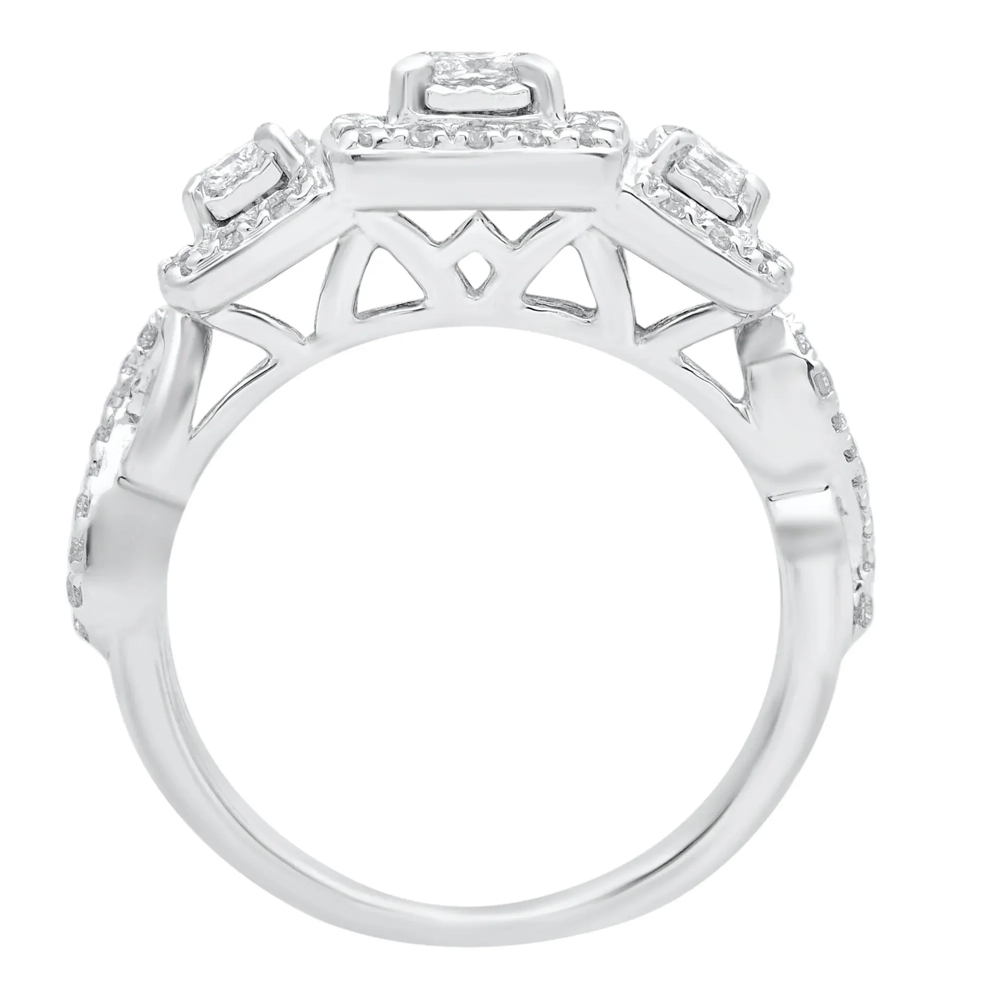 1/2 CT. Tw. Princess-Cut Diamond Three-Stone Ring 10K White Gold Round Brilliant Cut Size 7 - Image 2
