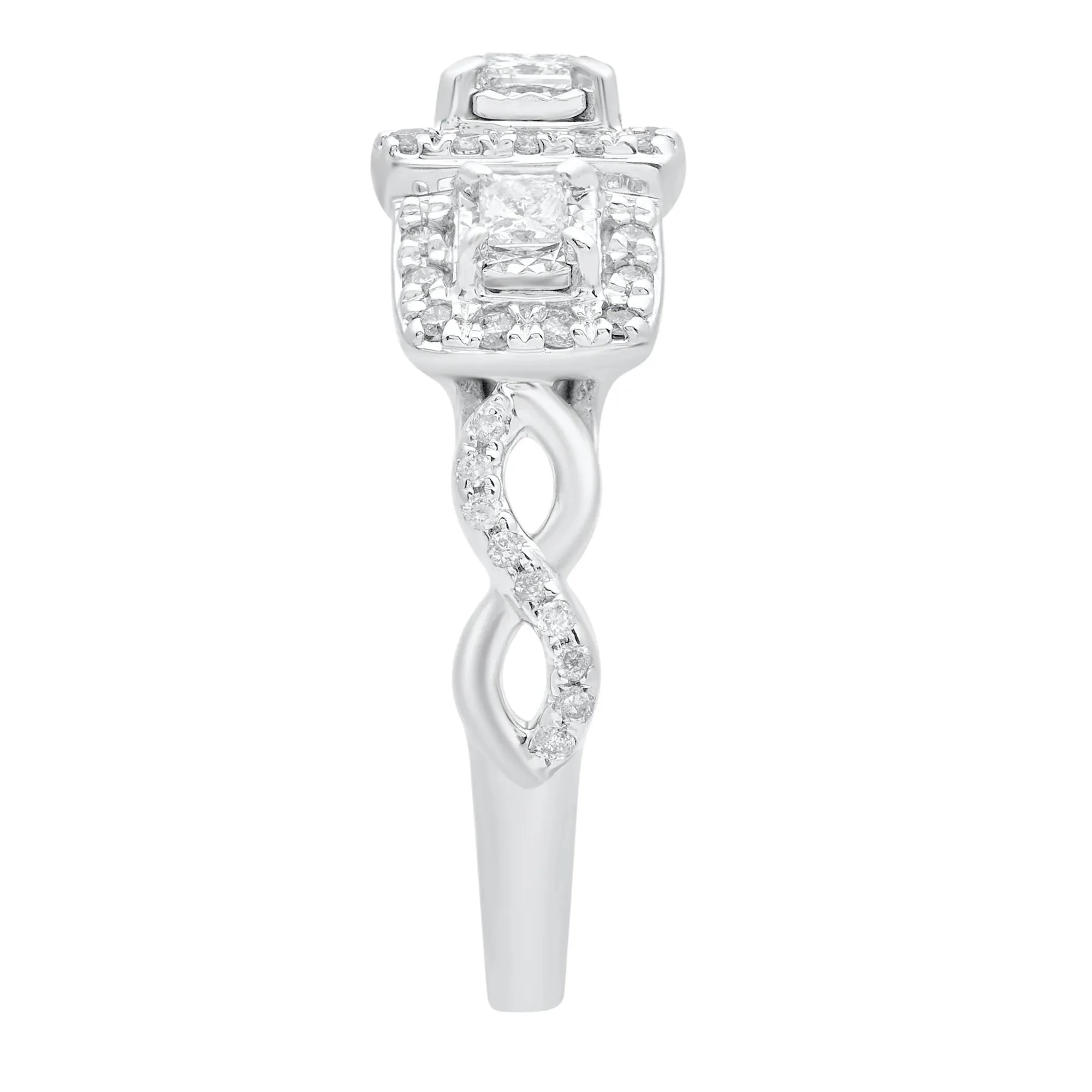 1/2 CT. Tw. Princess-Cut Diamond Three-Stone Ring 10K White Gold Round Brilliant Cut Size 7 - Image 3
