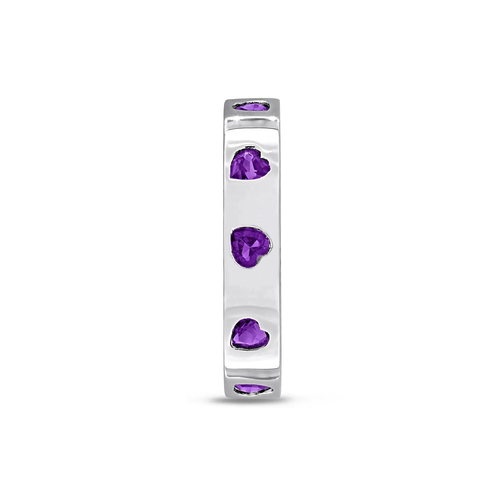 Heart-Shaped Amethyst Eternity Band Ring .925 Sterling Silver White Size 5 4mm - Image 3