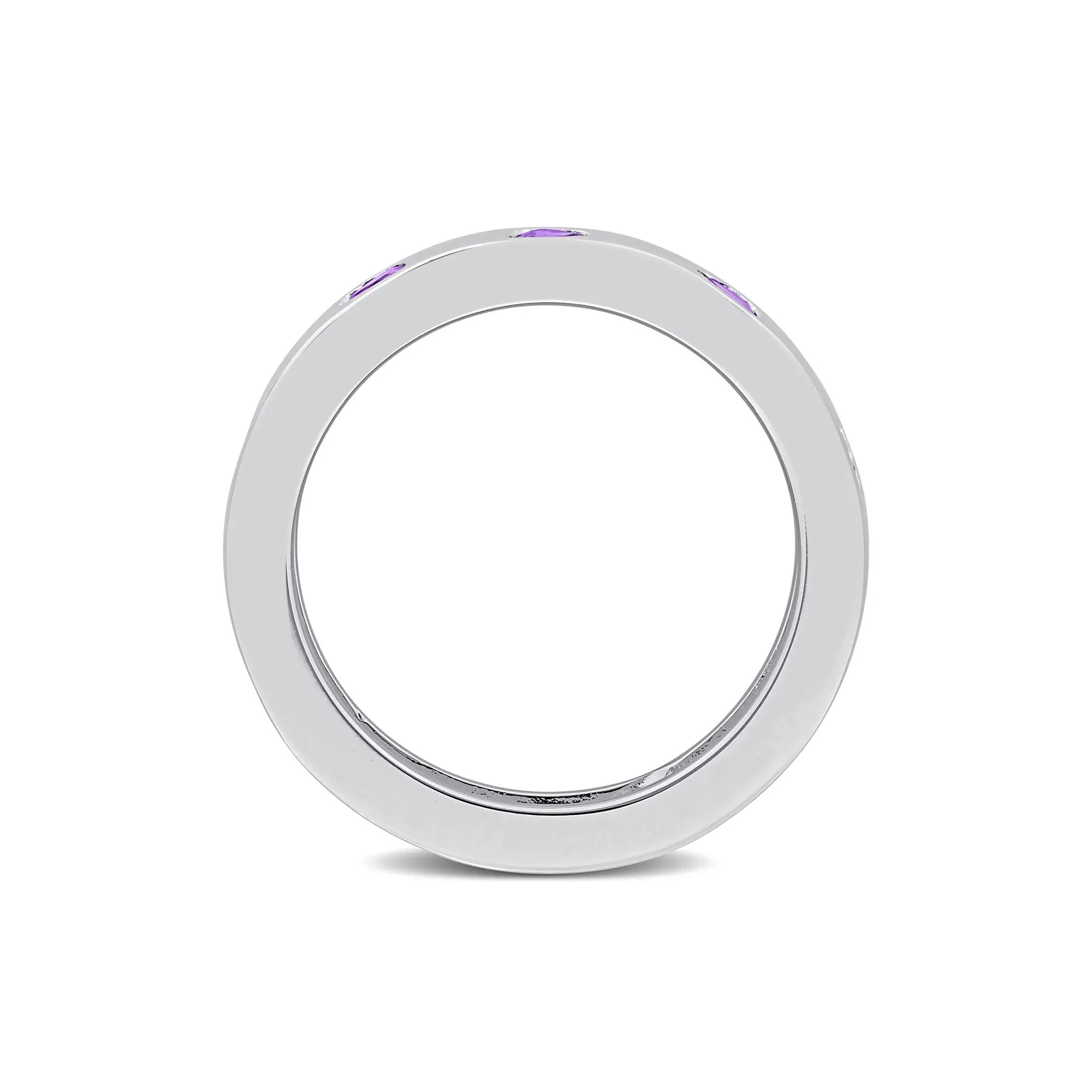 Heart-Shaped Amethyst Eternity Band Ring .925 Sterling Silver White Size 6 4mm - Image 2