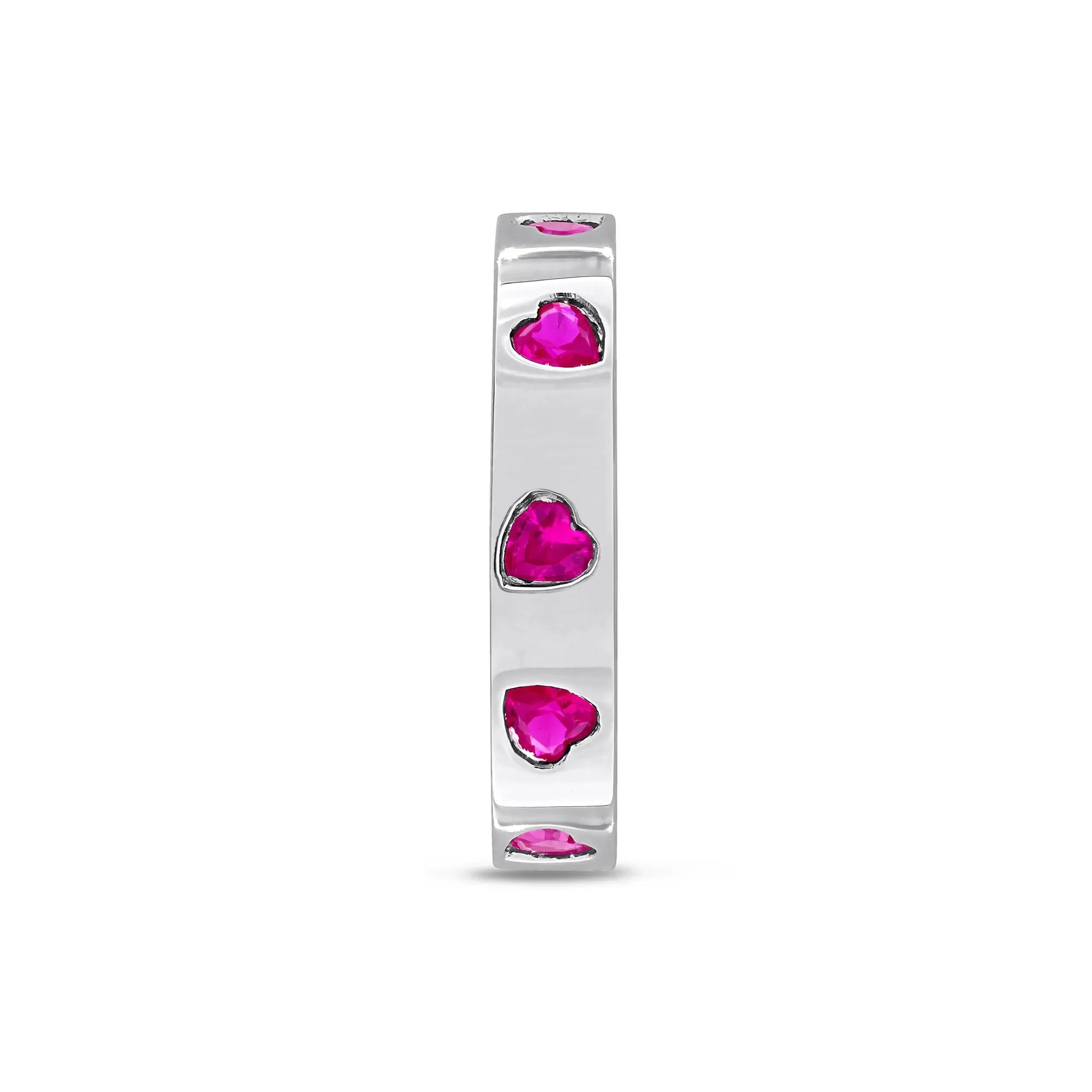 Heart-Shaped Lab-Created Ruby Eternity Band Ring .925 Sterling Silver White Size 8 4mm - Image 3