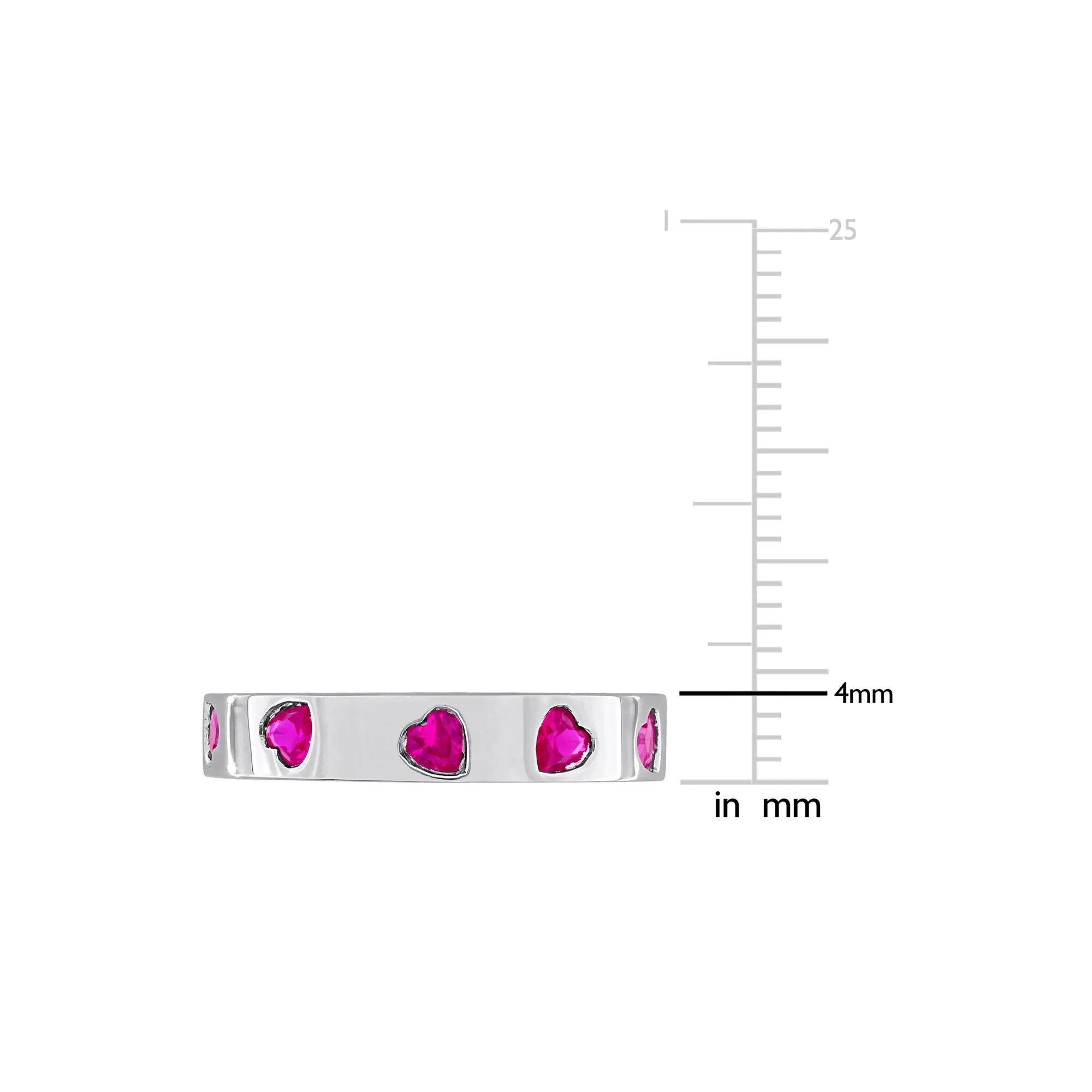 Heart-Shaped Lab-Created Ruby Eternity Band Ring .925 Sterling Silver White Size 8 4mm - Image 7