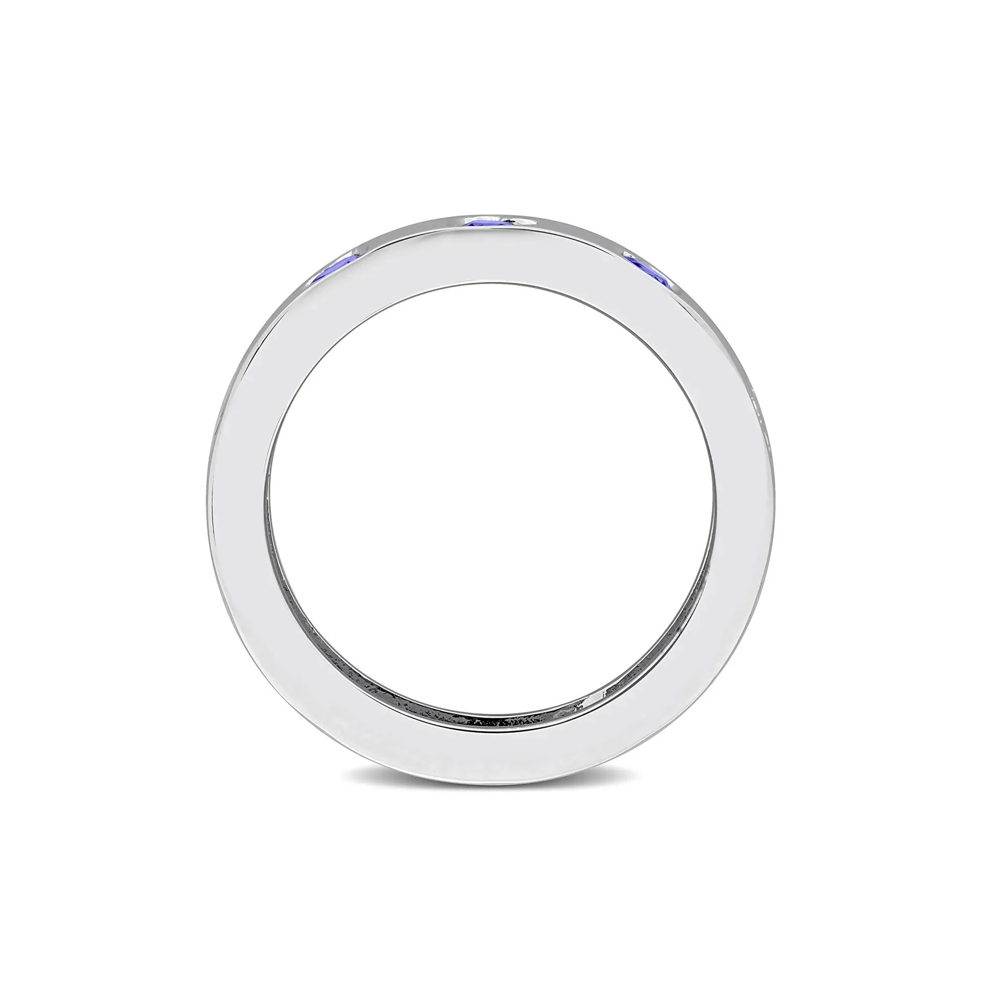 Heart-Shaped Lab-Created Blue Sapphire Eternity Band Ring .925 Sterling Silver White Size 9 4mm - Image 2