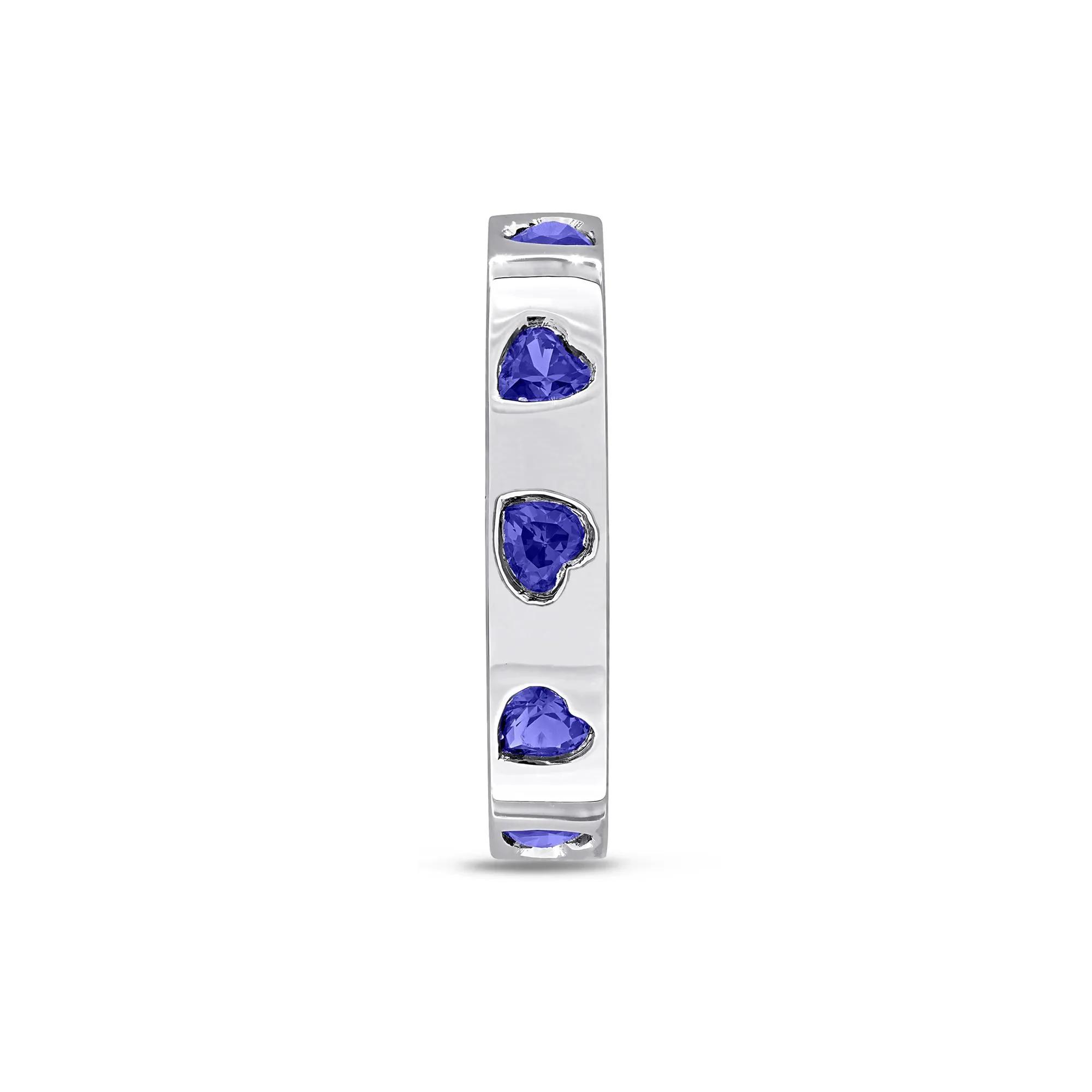 Heart-Shaped Lab-Created Blue Sapphire Eternity Band Ring .925 Sterling Silver White Size 9 4mm - Image 3