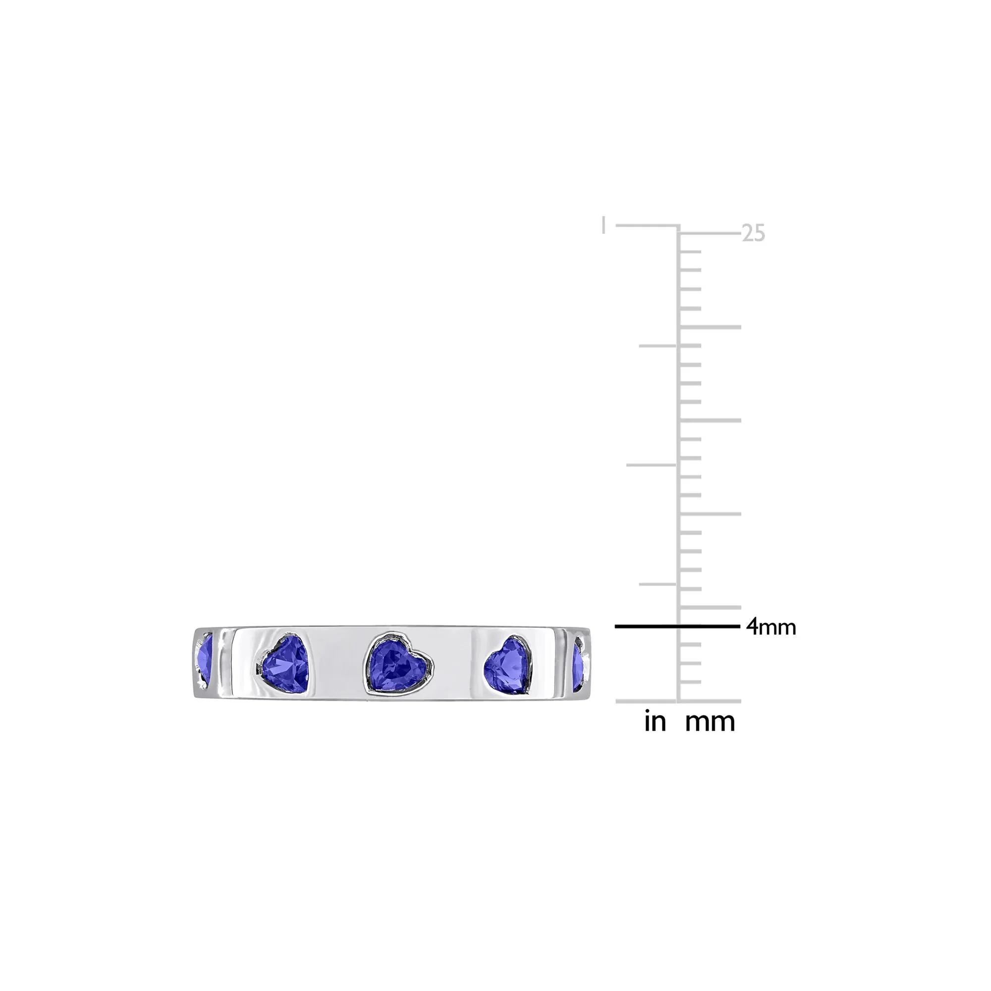 Heart-Shaped Lab-Created Blue Sapphire Eternity Band Ring .925 Sterling Silver White Size 9 4mm - Image 6
