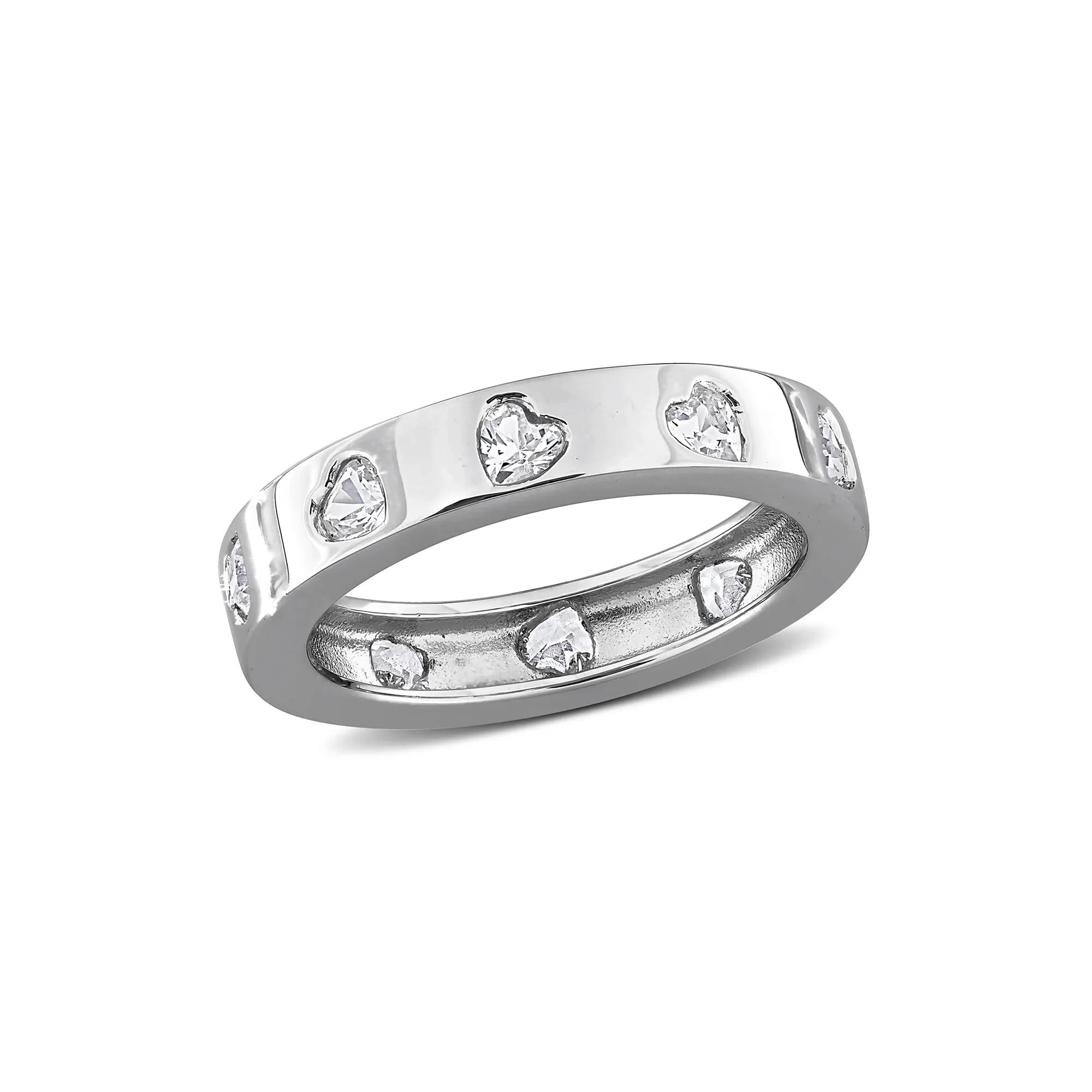 Heart-Shaped Lab-Created White Sapphire Eternity Band Ring .925 Sterling Silver Size 8 4mm - Image 4