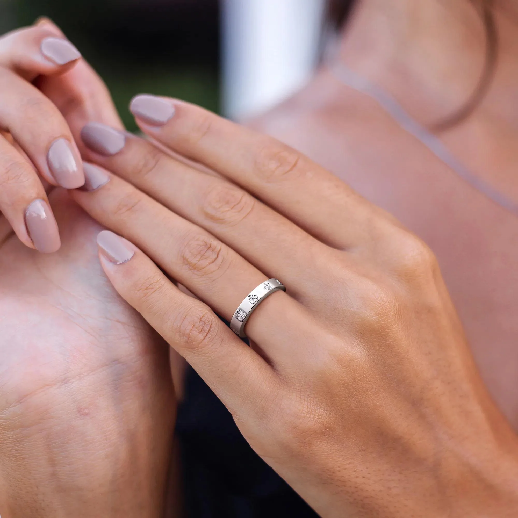 Heart-Shaped Lab-Created White Sapphire Eternity Band Ring .925 Sterling Silver Size 8 4mm - Image 5