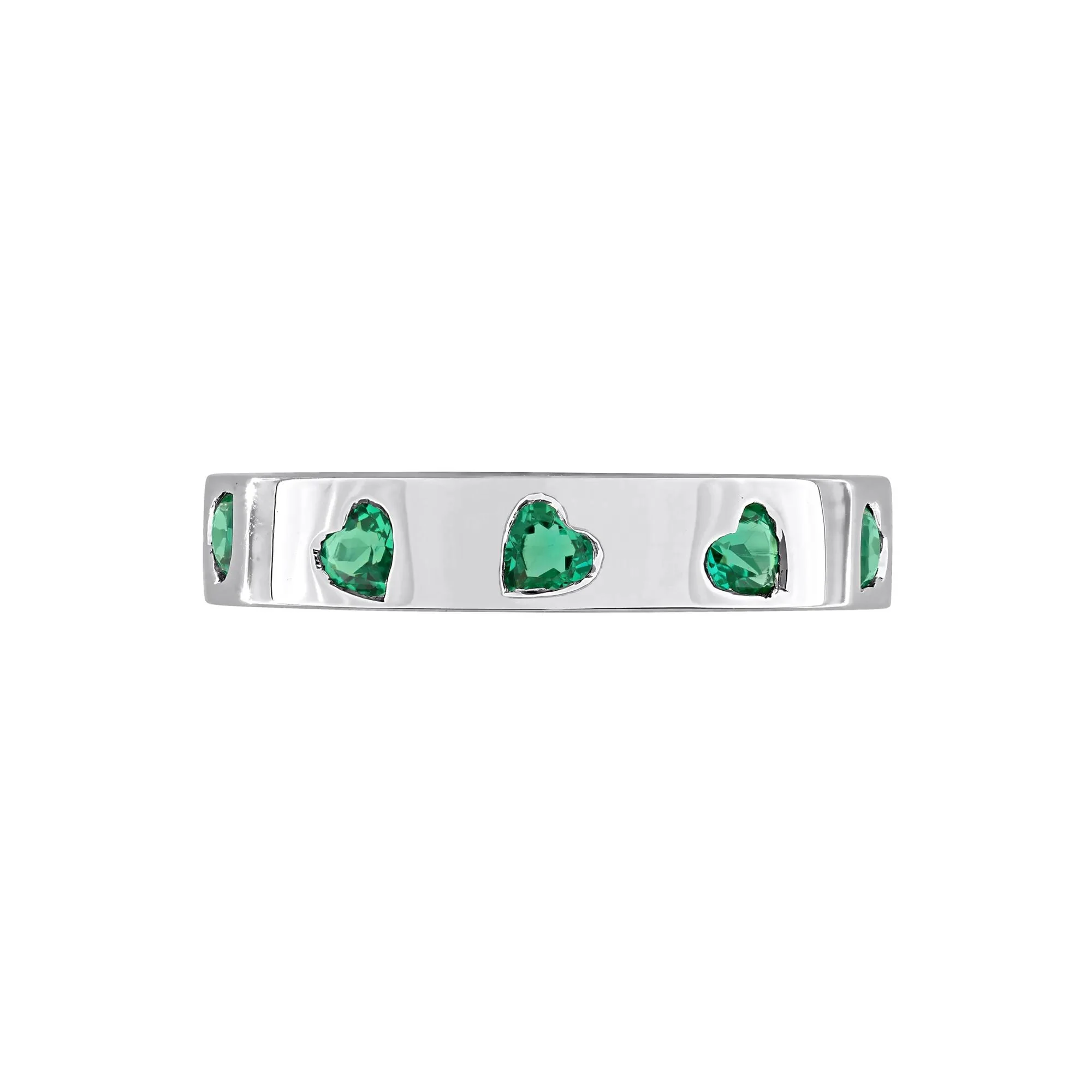 Heart-Shaped Lab-Created Emerald Eternity Band Ring .925 Sterling Silver White Size 5 4mm