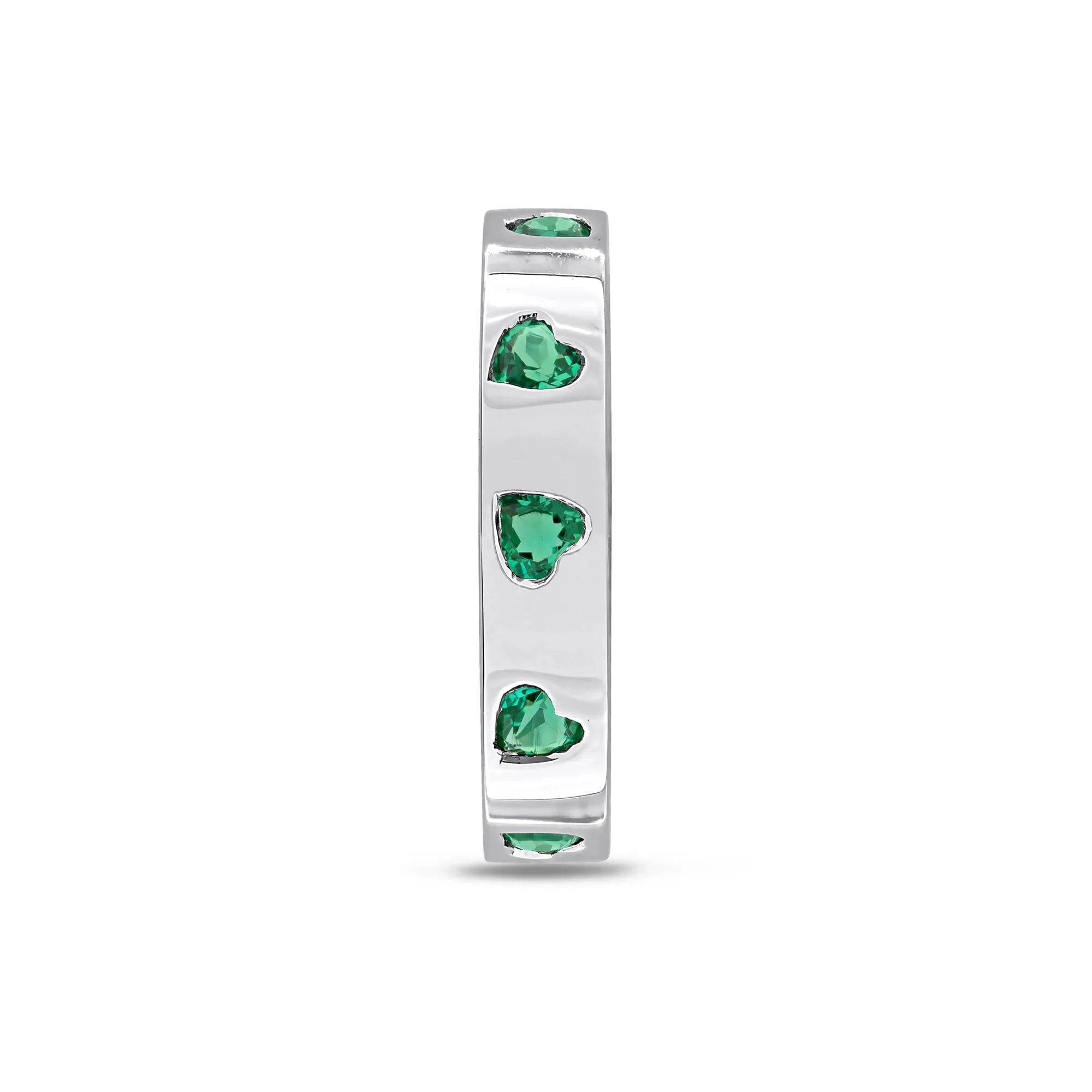 Heart-Shaped Lab-Created Emerald Eternity Band Ring .925 Sterling Silver White Size 5 4mm - Image 3