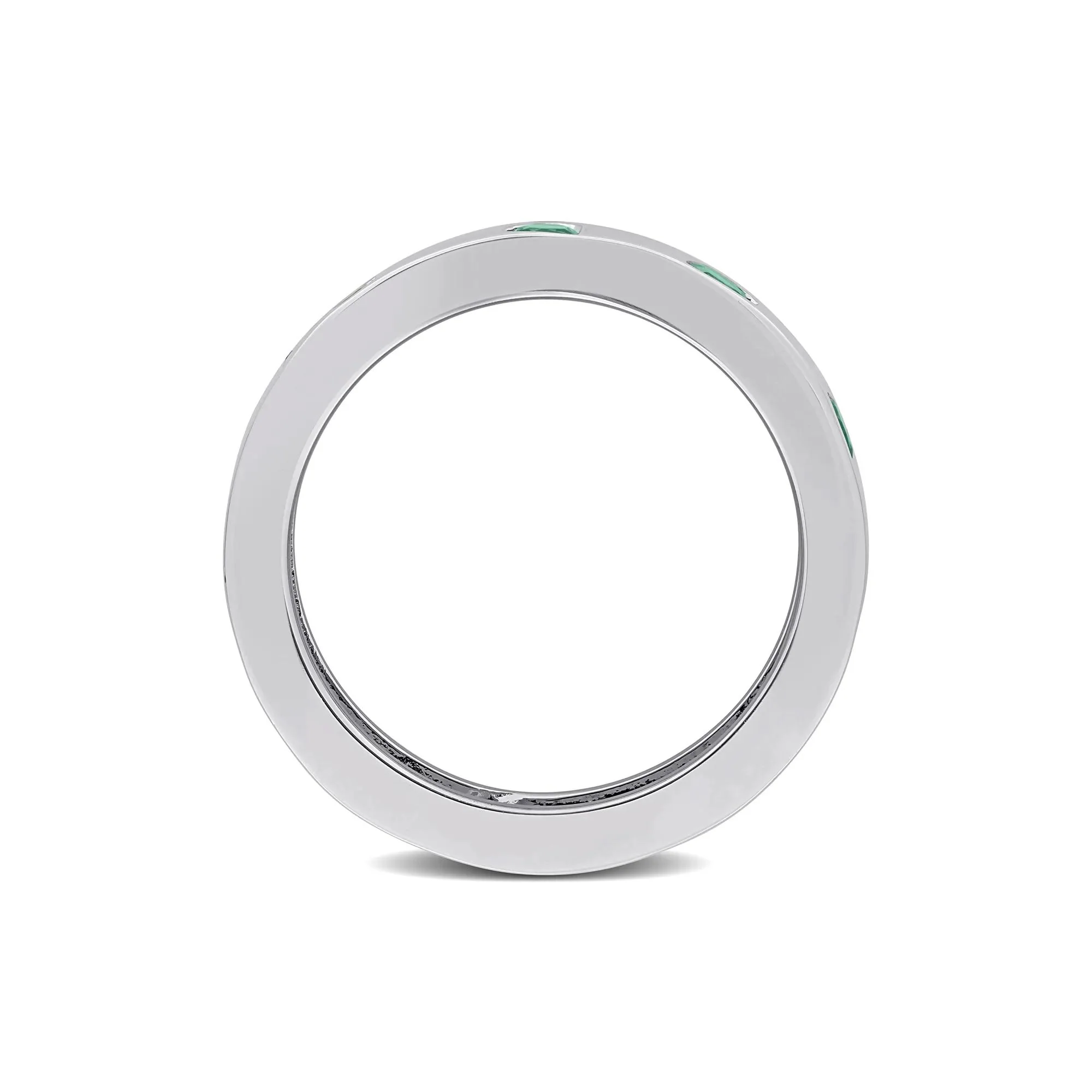 Heart-Shaped Lab-Created Emerald Eternity Band Ring .925 Sterling Silver White Size 7 4mm - Image 2
