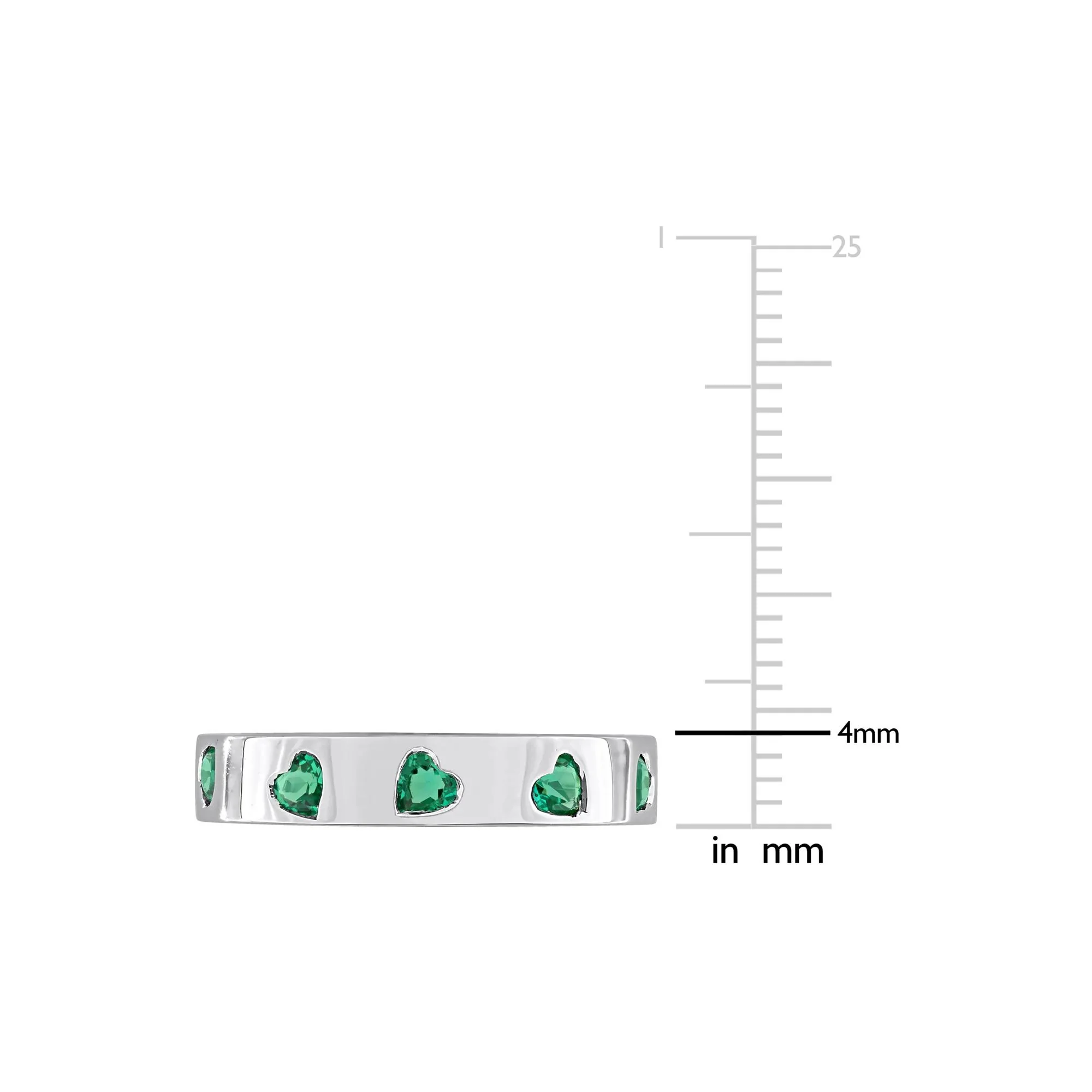 Heart-Shaped Lab-Created Emerald Eternity Band Ring .925 Sterling Silver White Size 7 4mm - Image 7