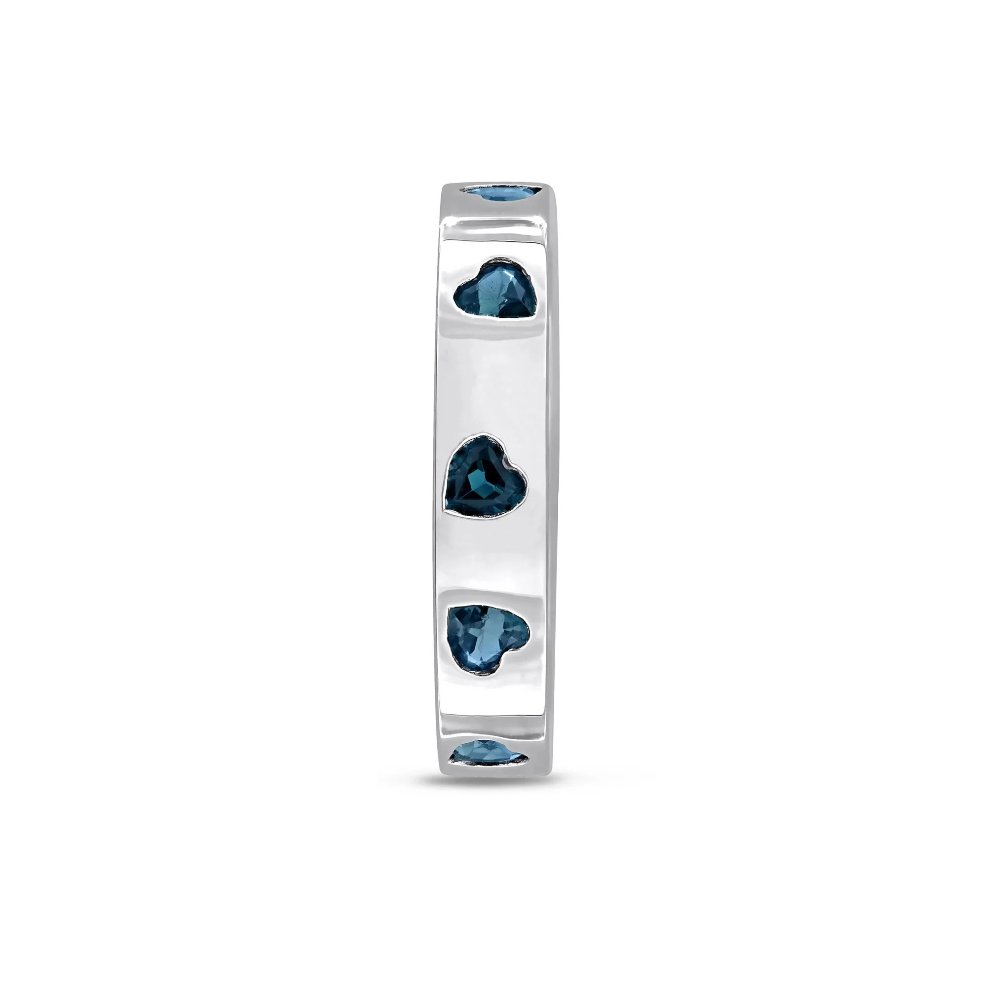 Heart-Shaped London Blue Topaz Eternity Band Ring .925 Sterling Silver White Size 7 4mm - Image 3