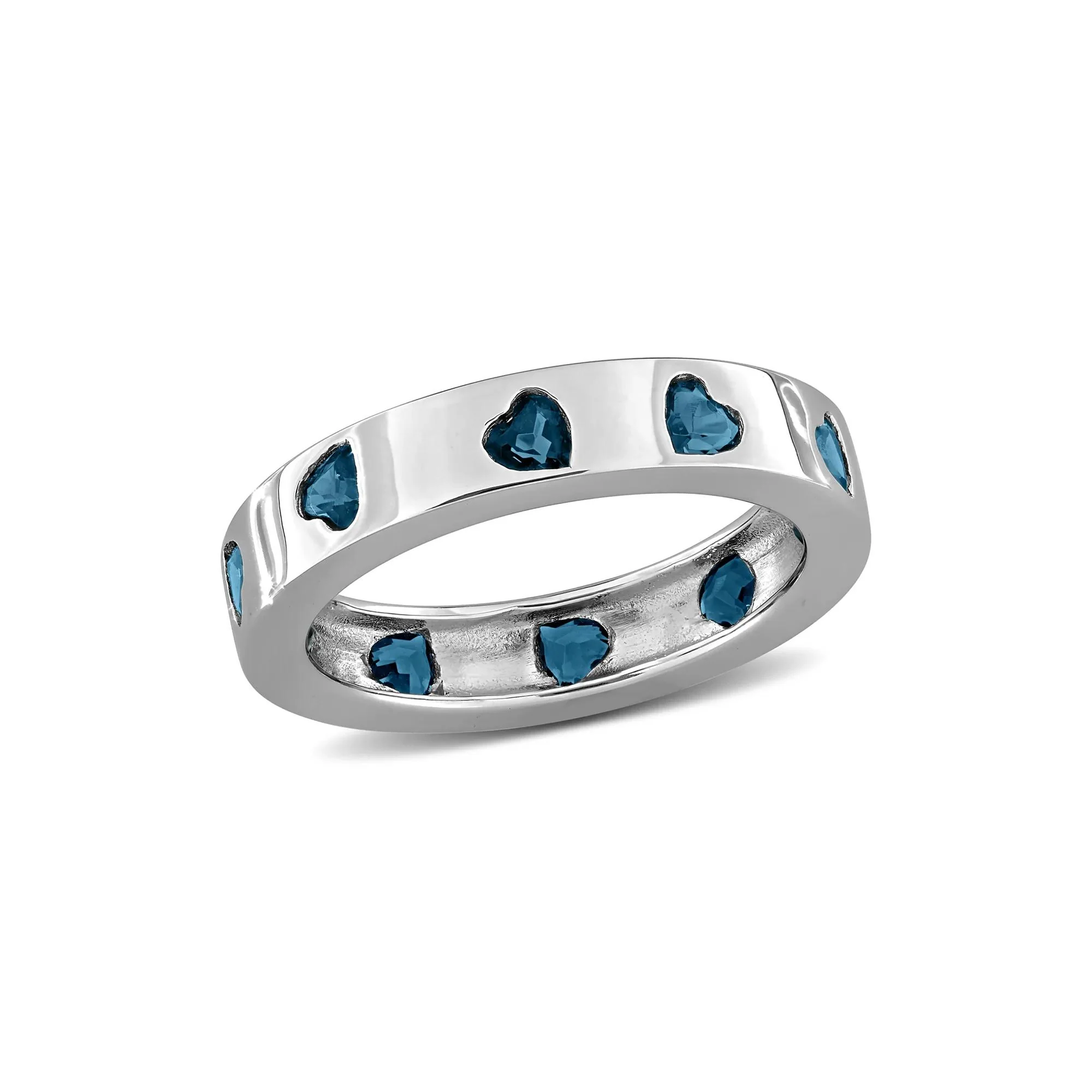 Heart-Shaped London Blue Topaz Eternity Band Ring .925 Sterling Silver White Size 7 4mm - Image 4
