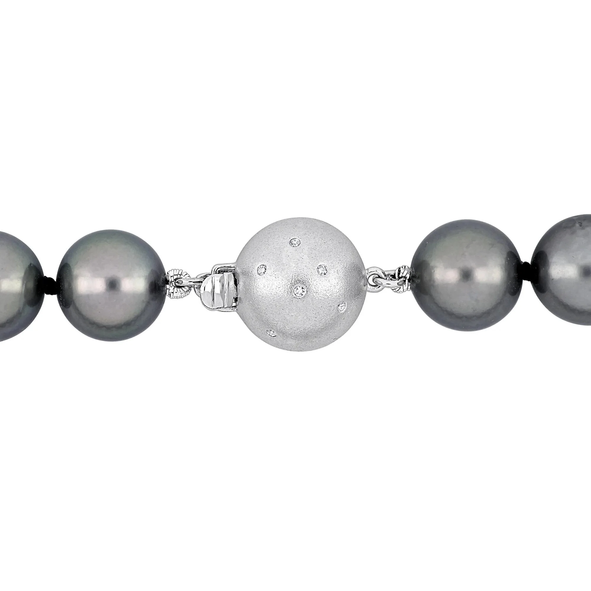 Black Tahitian Pearl and Diamond Accent Necklace 14K White Gold Size 18" - Image 4