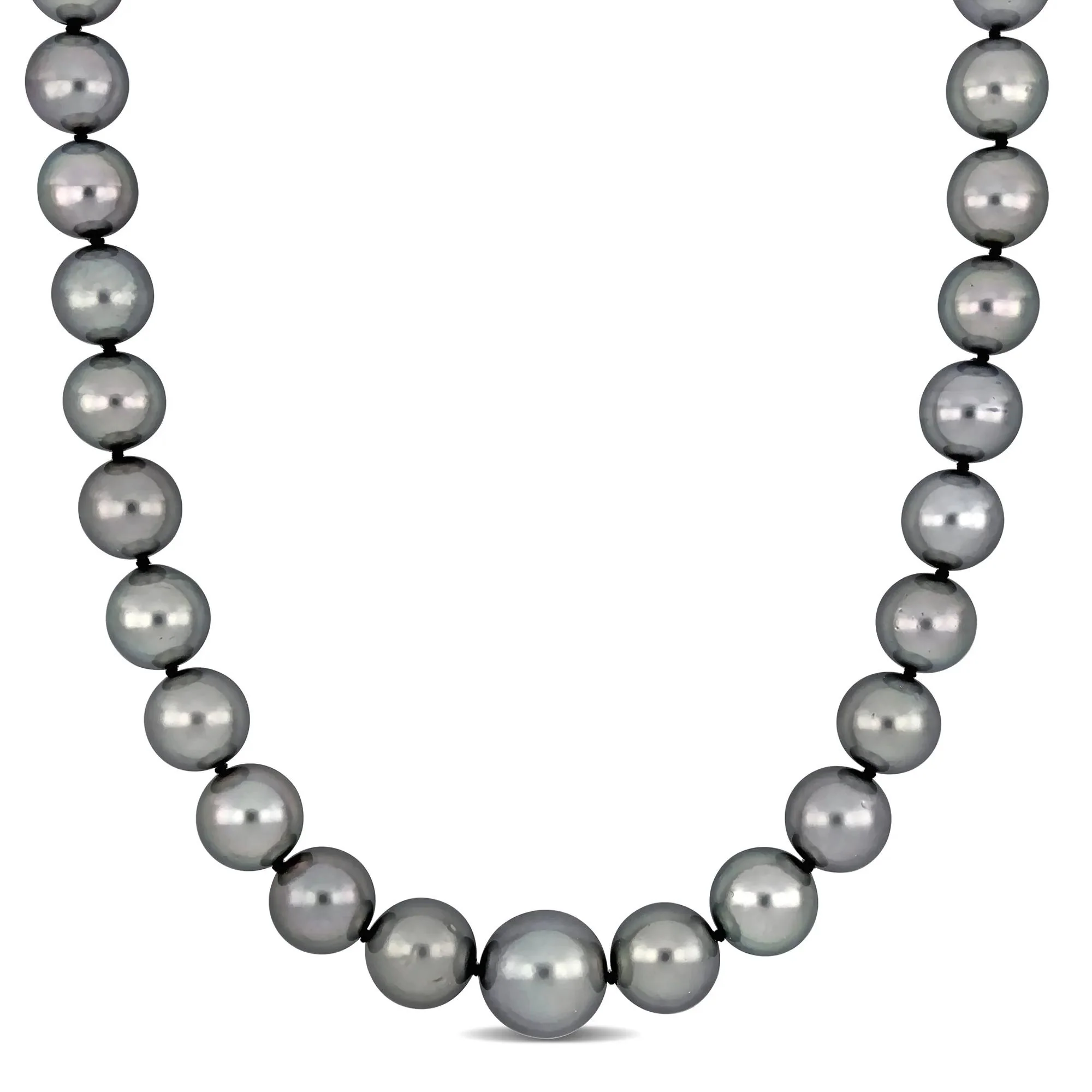 Black Tahitian Pearl and Diamond Accent Necklace 14K White Gold Size 18" - Image 5