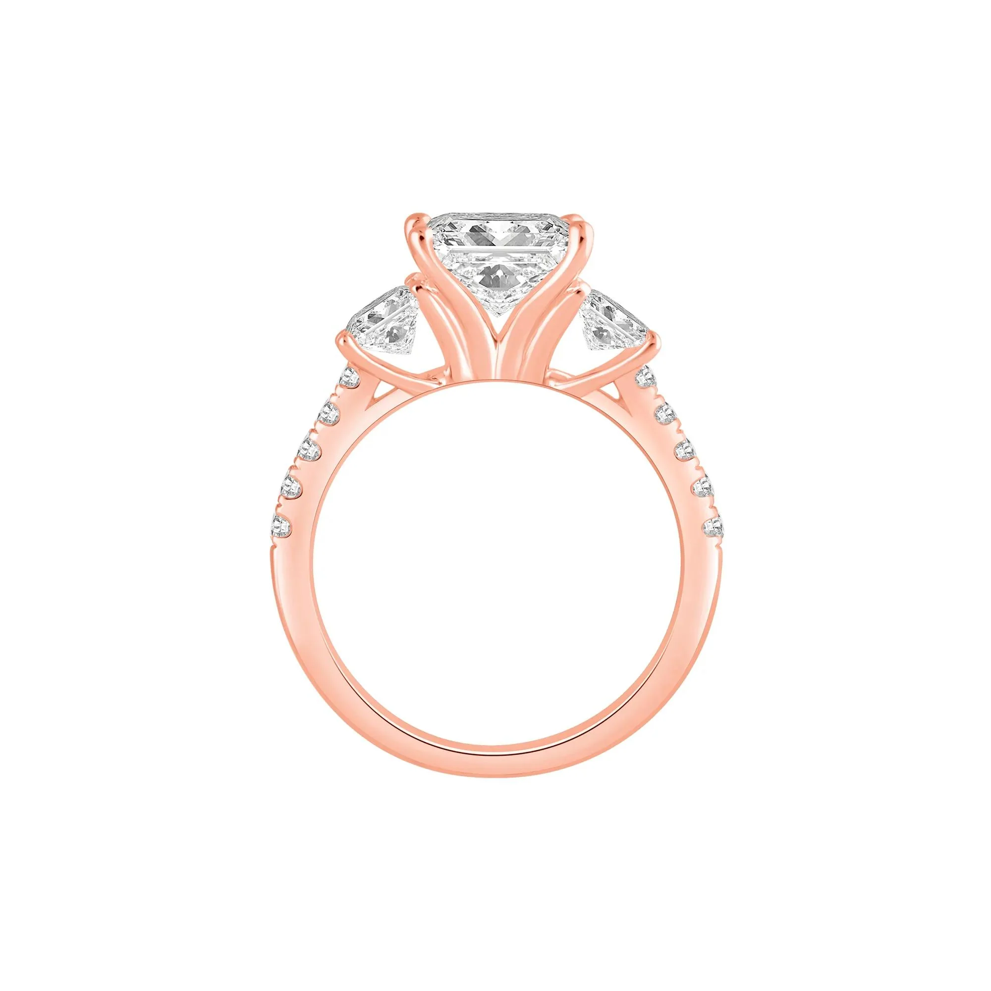 3 CT. Tw. Lab Grown Diamond Princess-Cut Three-Stone Engagement Ring 14K Rose Gold Round Brilliant Cut Size 8.5 - Image 2