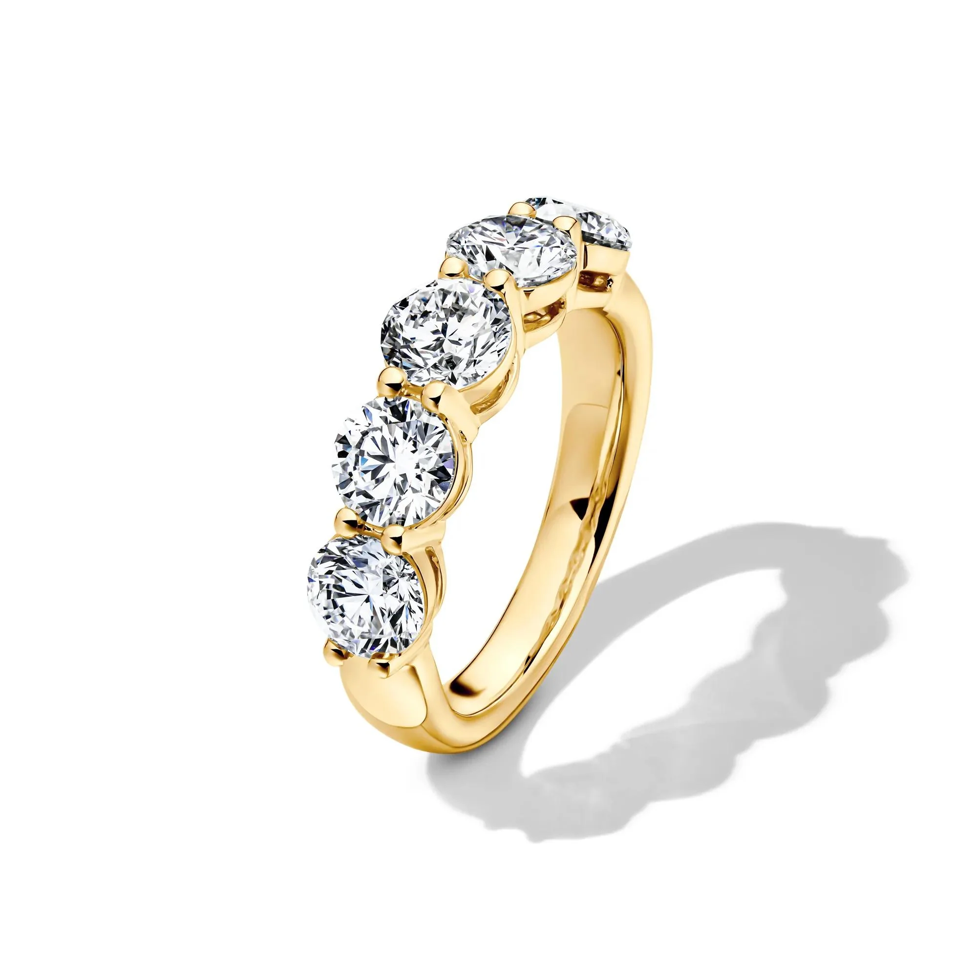 3 CT. Tw. Lab Grown Diamond Five-Stone Anniversary Band Ring 14K Yellow Gold Round Brilliant Cut Size 8.5.5mm - Image 4