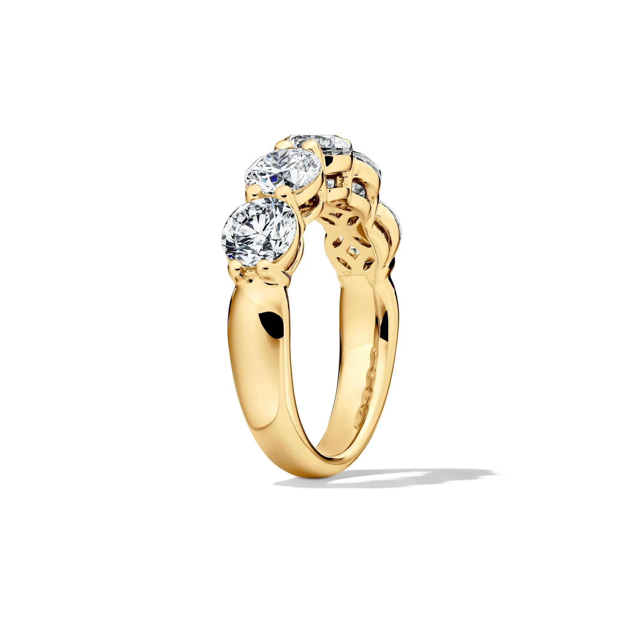 3 CT. Tw. Lab Grown Diamond Five-Stone Anniversary Band Ring 14K Yellow Gold Round Brilliant Cut Size 9 5.5mm - Image 3