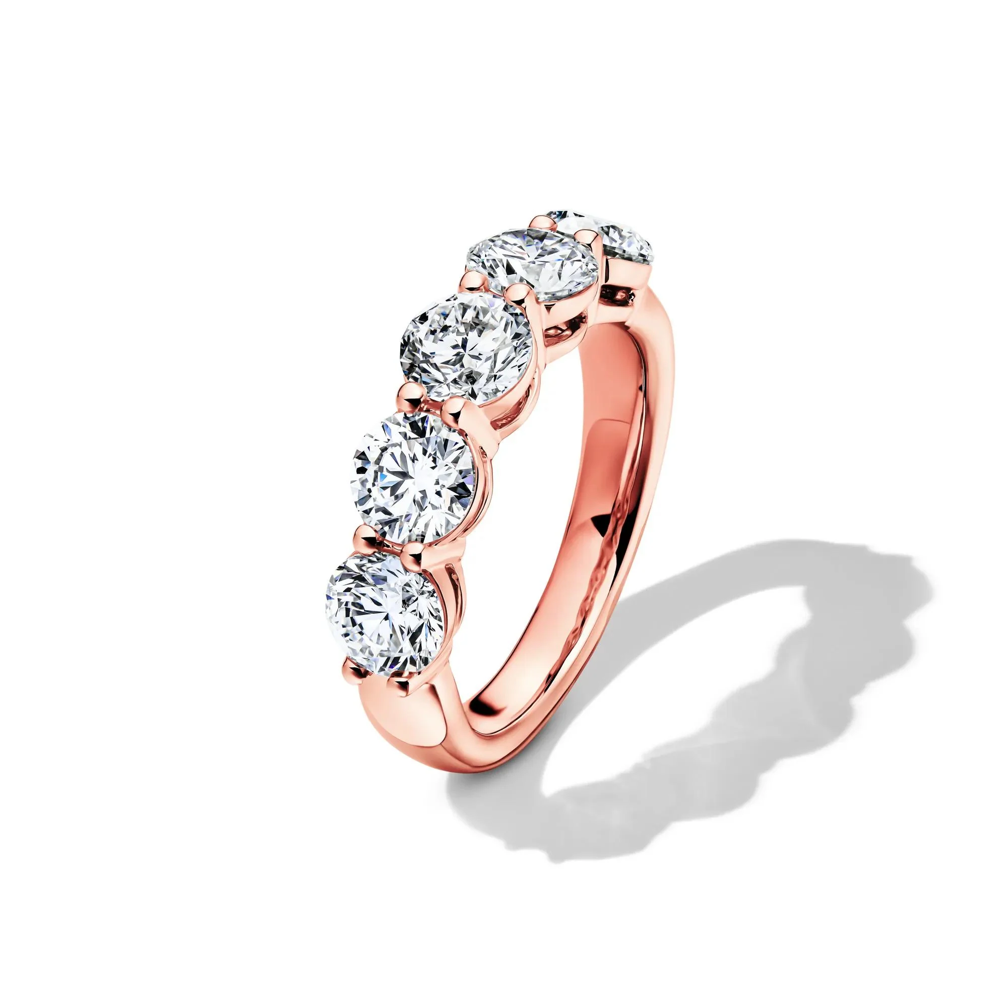 3 CT. Tw. Lab Grown Diamond Five-Stone Anniversary Band Ring 14K Rose Gold Round Brilliant Cut Size 5.5.5mm - Image 4