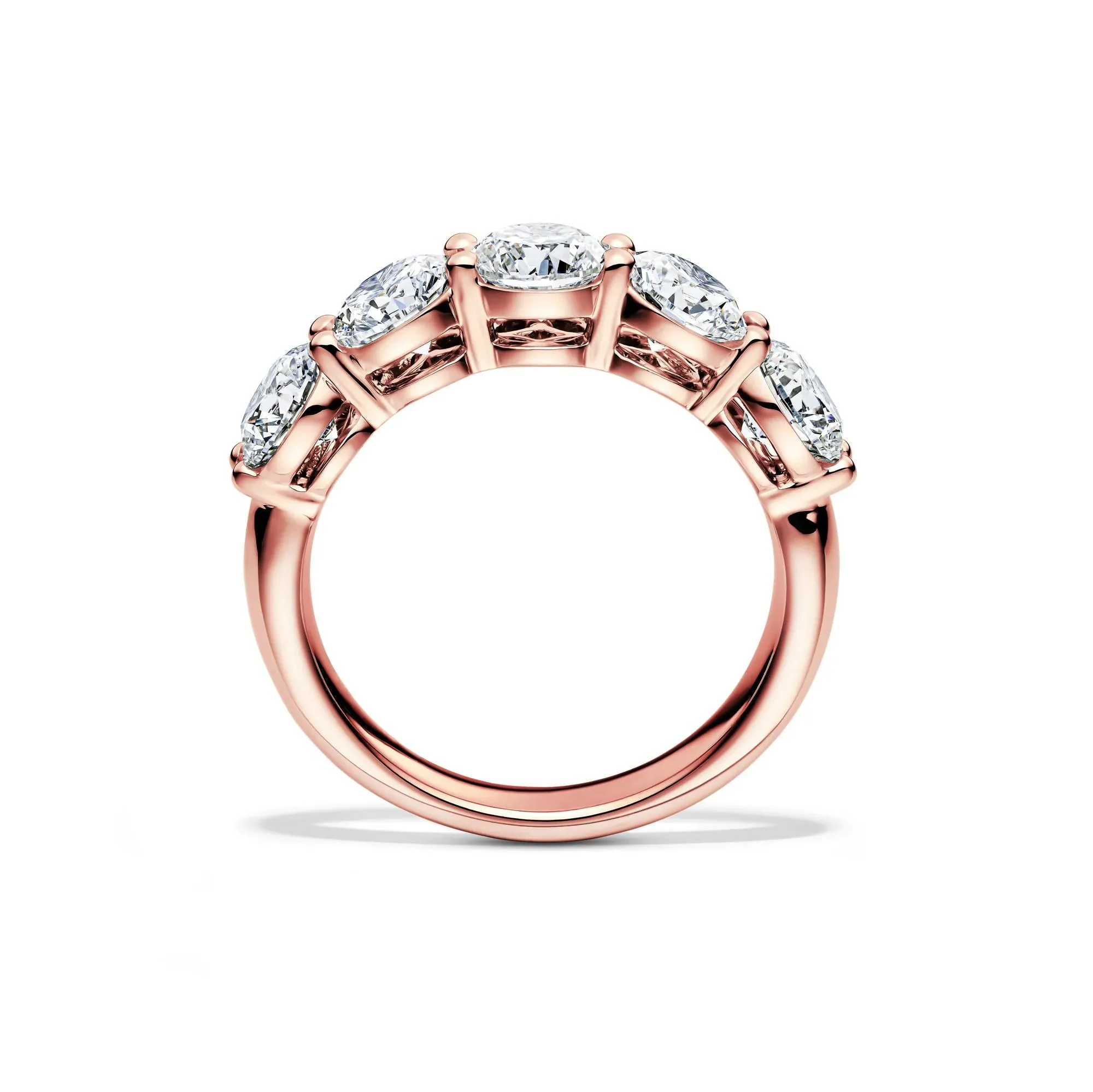3 CT. Tw. Lab Grown Diamond Five-Stone Anniversary Band Ring 14K Rose Gold Round Brilliant Cut Size 7 5.5mm - Image 2
