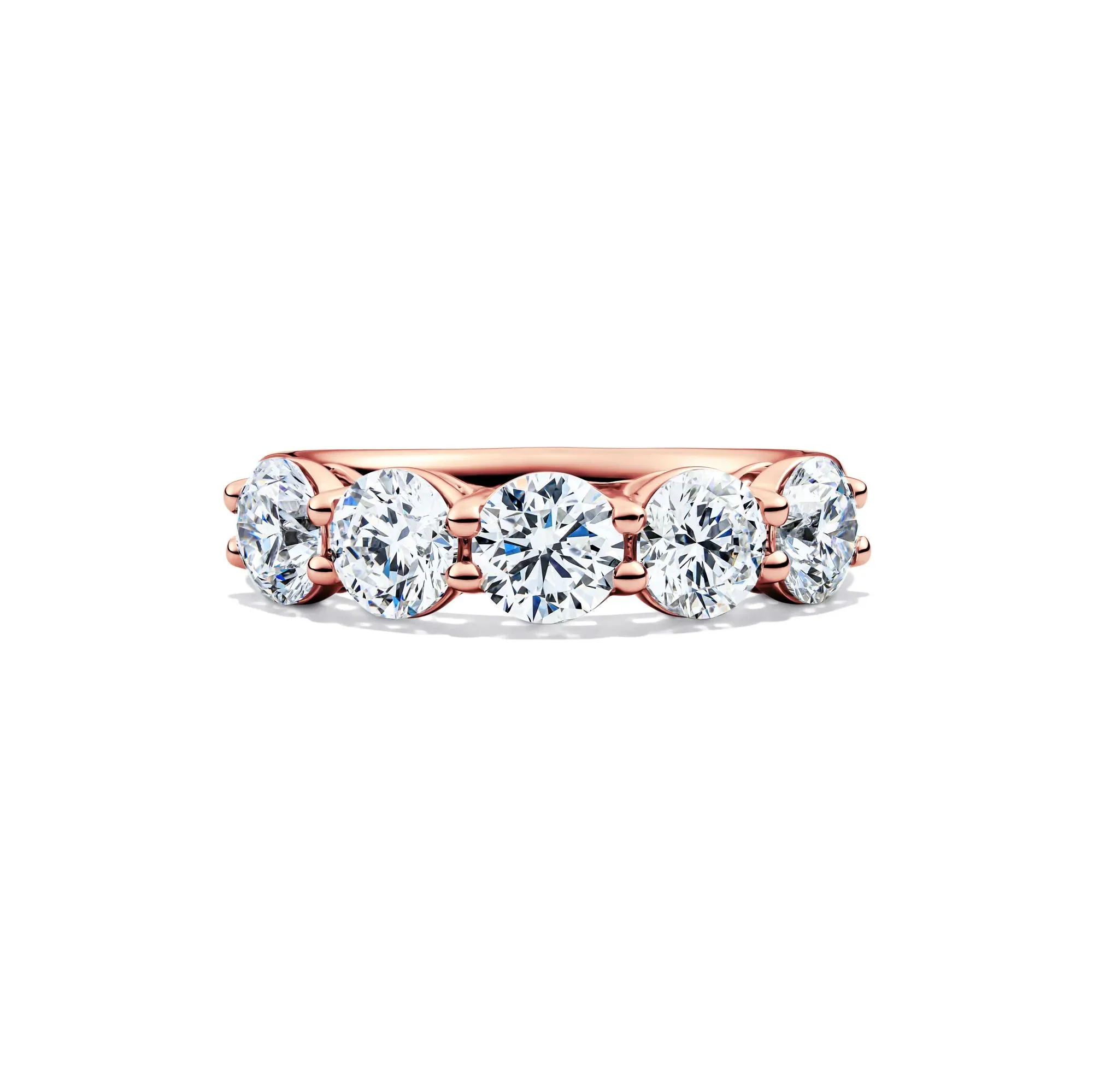 3 CT. Tw. Lab Grown Diamond Five-Stone Anniversary Band Ring 14K Rose Gold Round Brilliant Cut Size 8 5.5mm