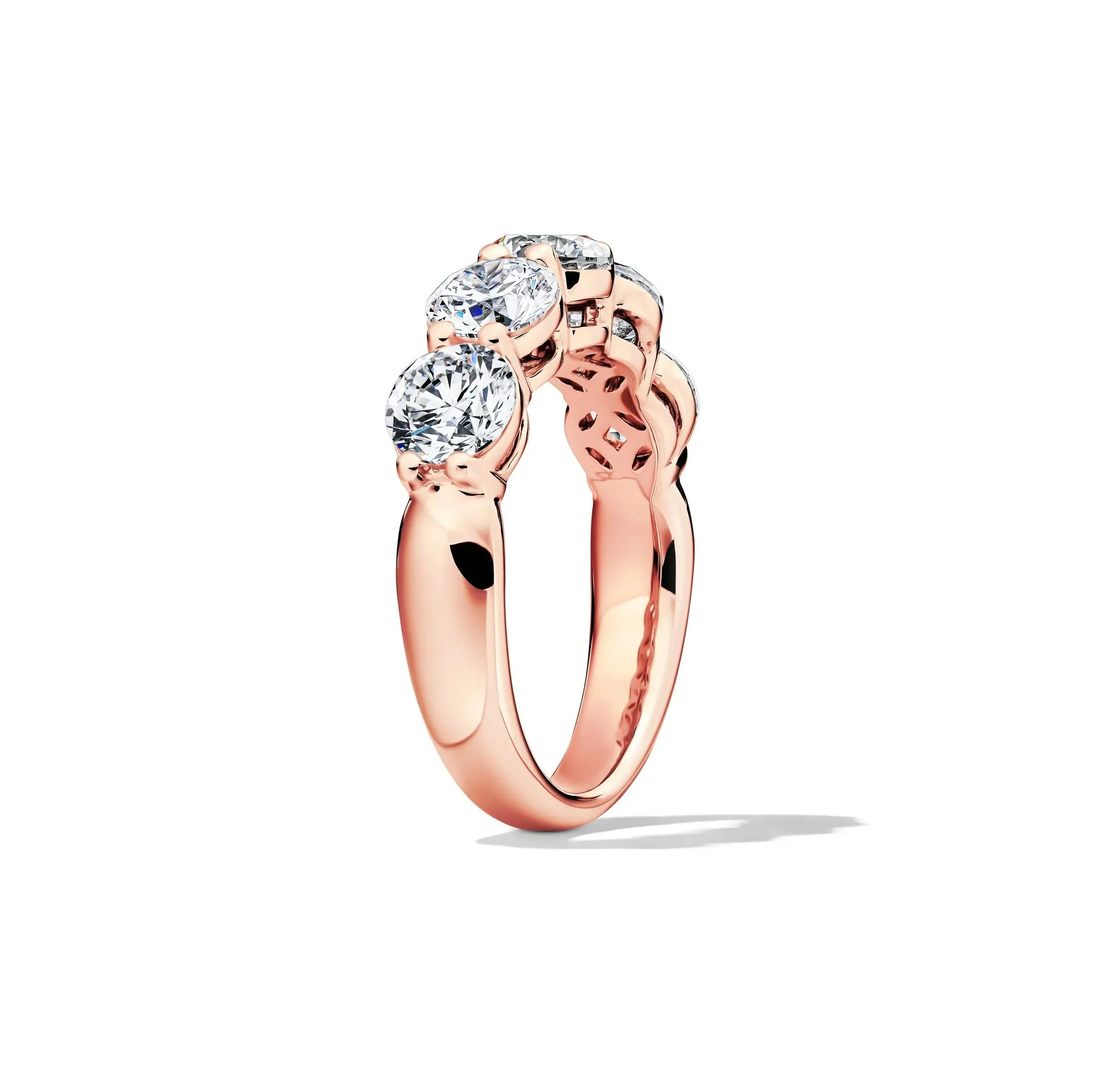 3 CT. Tw. Lab Grown Diamond Five-Stone Anniversary Band Ring 14K Rose Gold Round Brilliant Cut Size 8.5.5mm - Image 3