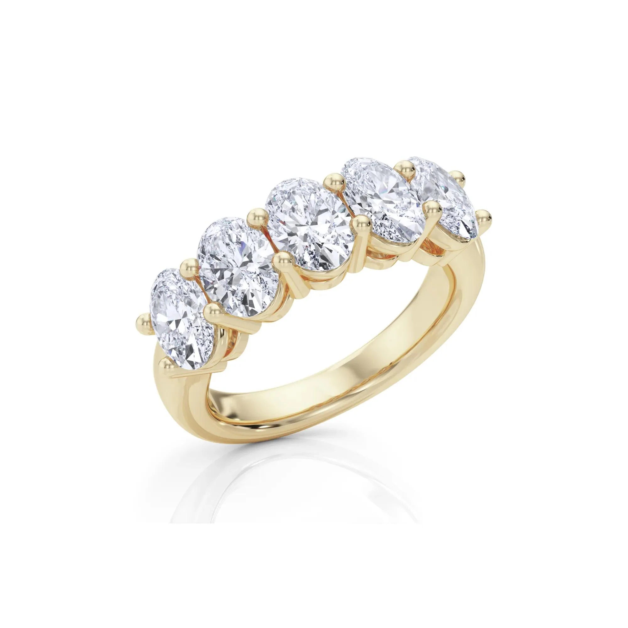 3 CT. Tw. Lab Grown Diamond Five-Stone Anniversary Band Ring 14K Yellow Gold Size 4 6.5mm - Image 5