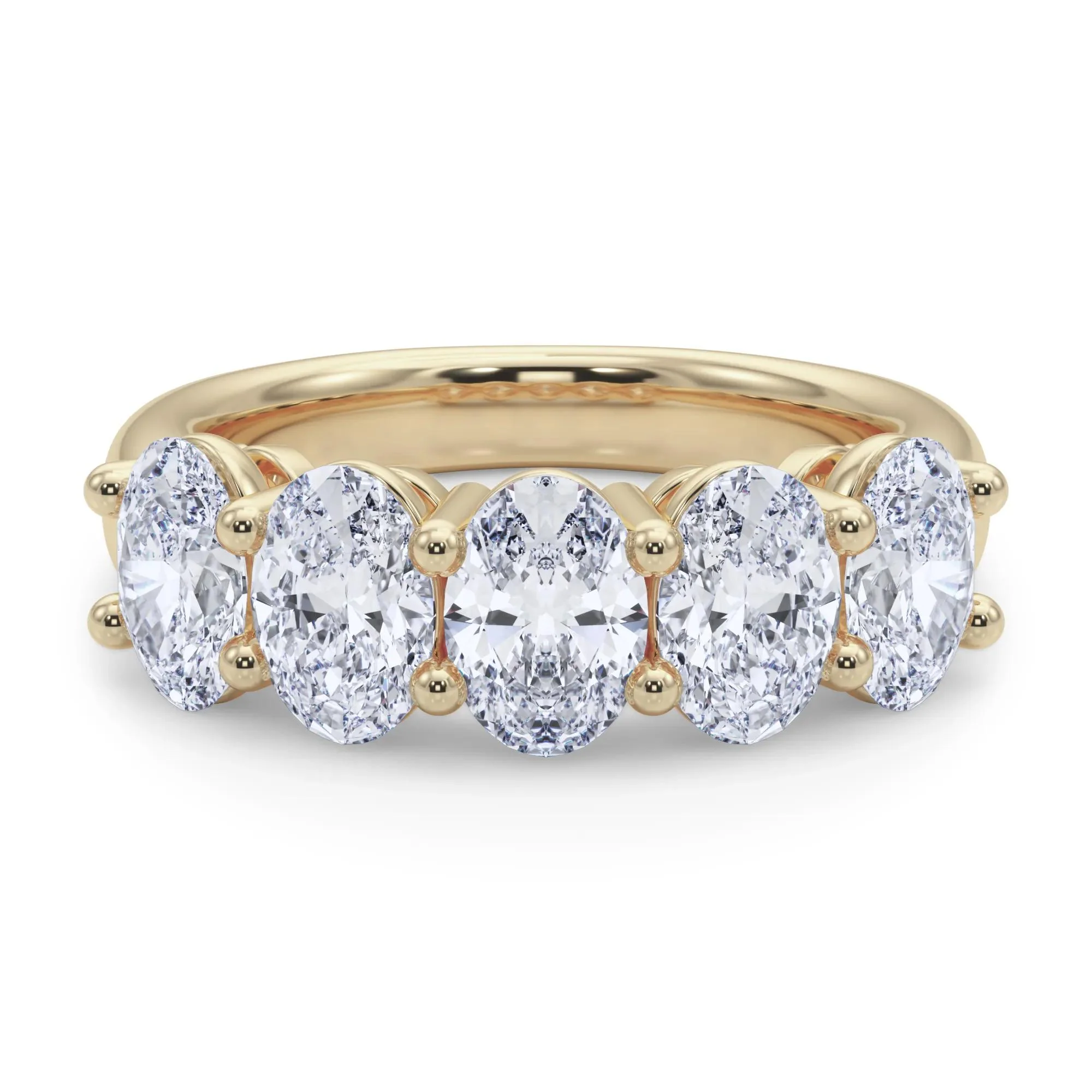 3 CT. Tw. Lab Grown Diamond Five-Stone Anniversary Band Ring 14K Yellow Gold Size 7 6.5mm - Image 4