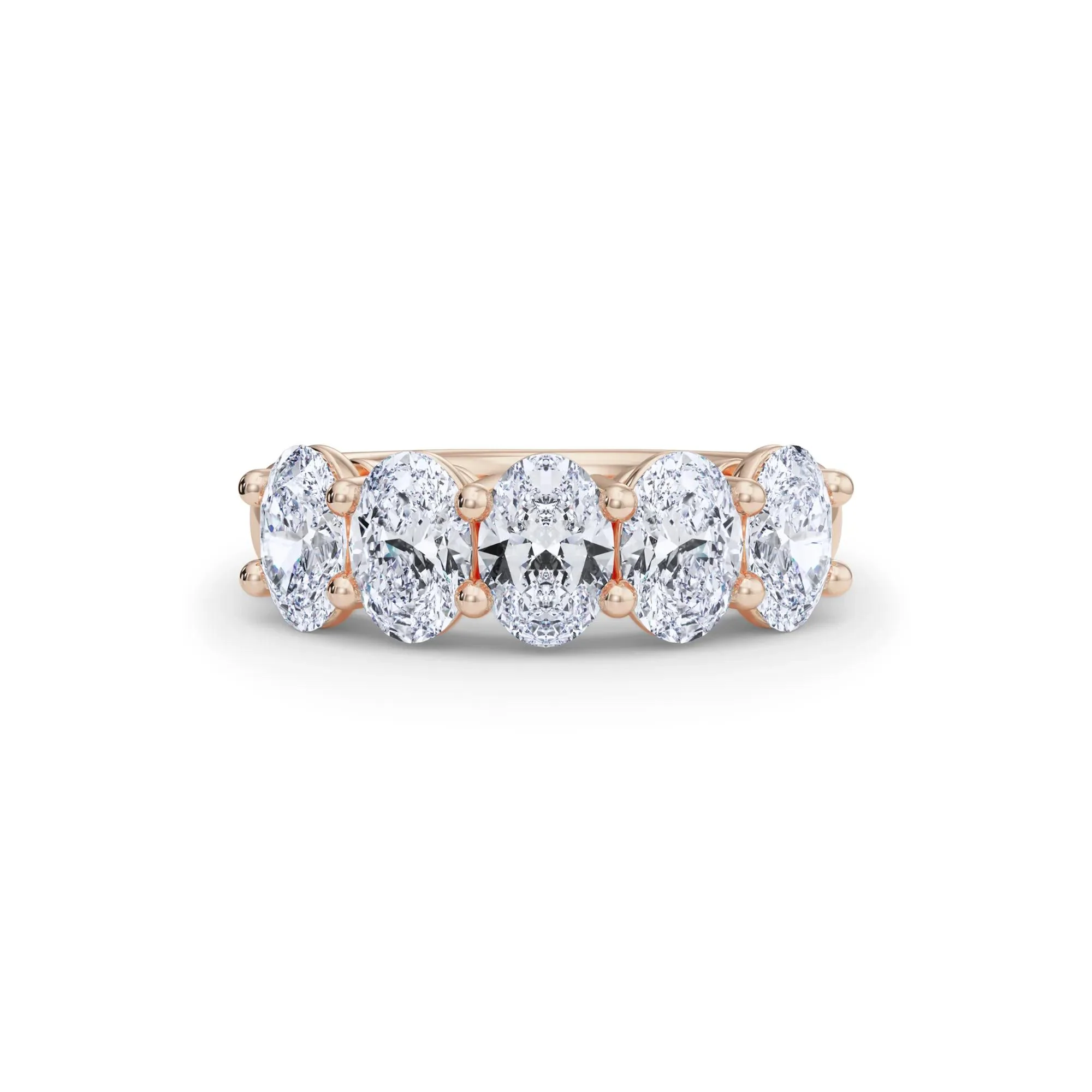 3 CT. Tw. Lab Grown Diamond Five-Stone Anniversary Band Ring 14K Rose Gold Size 4 6.5mm