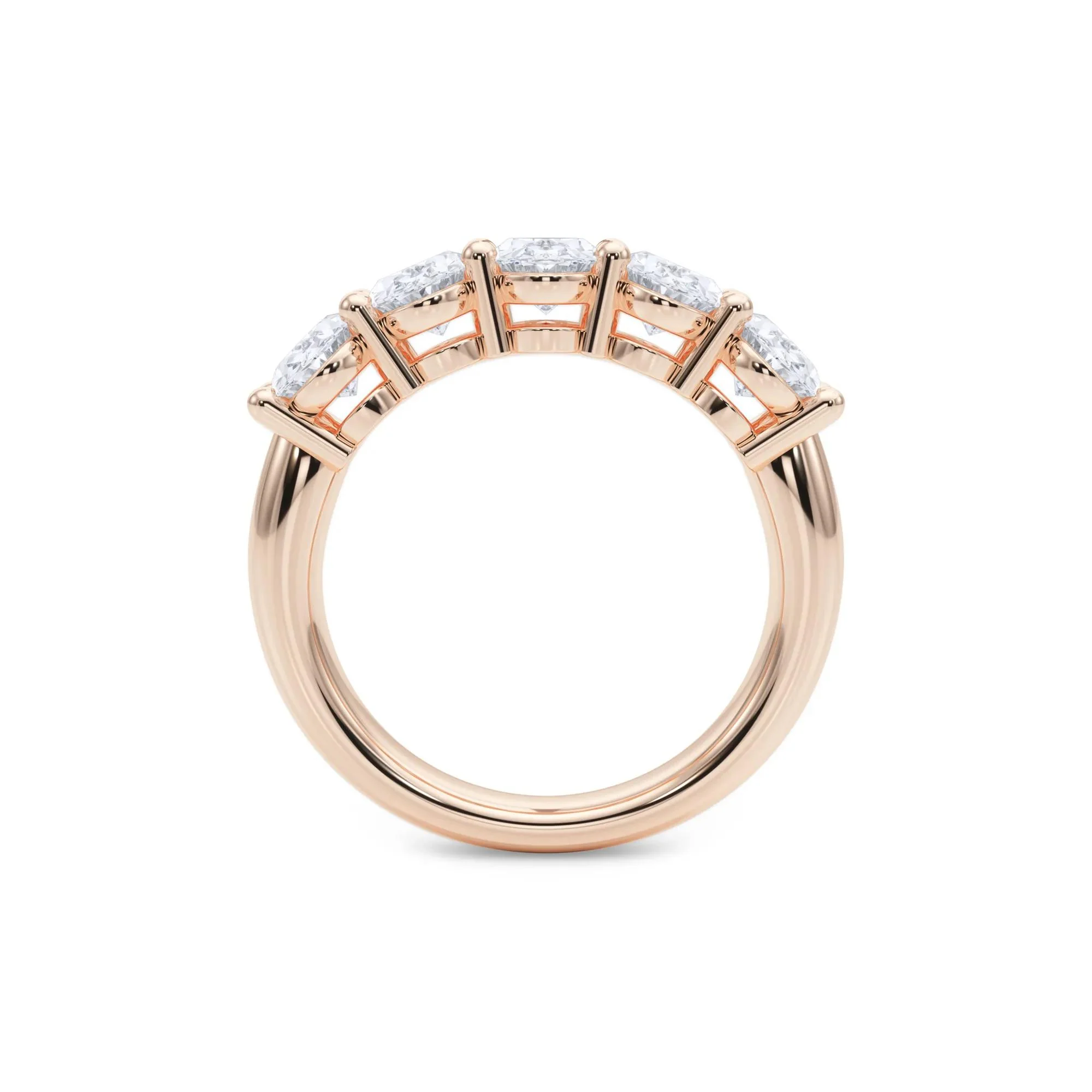3 CT. Tw. Lab Grown Diamond Five-Stone Anniversary Band Ring 14K Rose Gold Size 4 6.5mm - Image 2