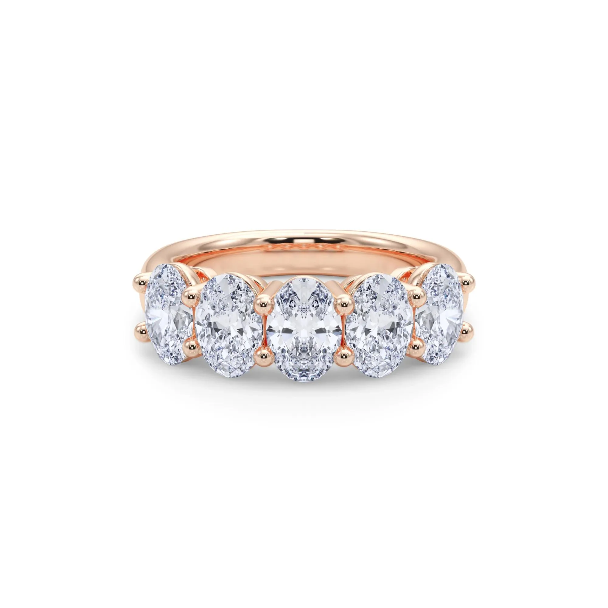 3 CT. Tw. Lab Grown Diamond Five-Stone Anniversary Band Ring 14K Rose Gold Size 8.5 6.5mm - Image 4