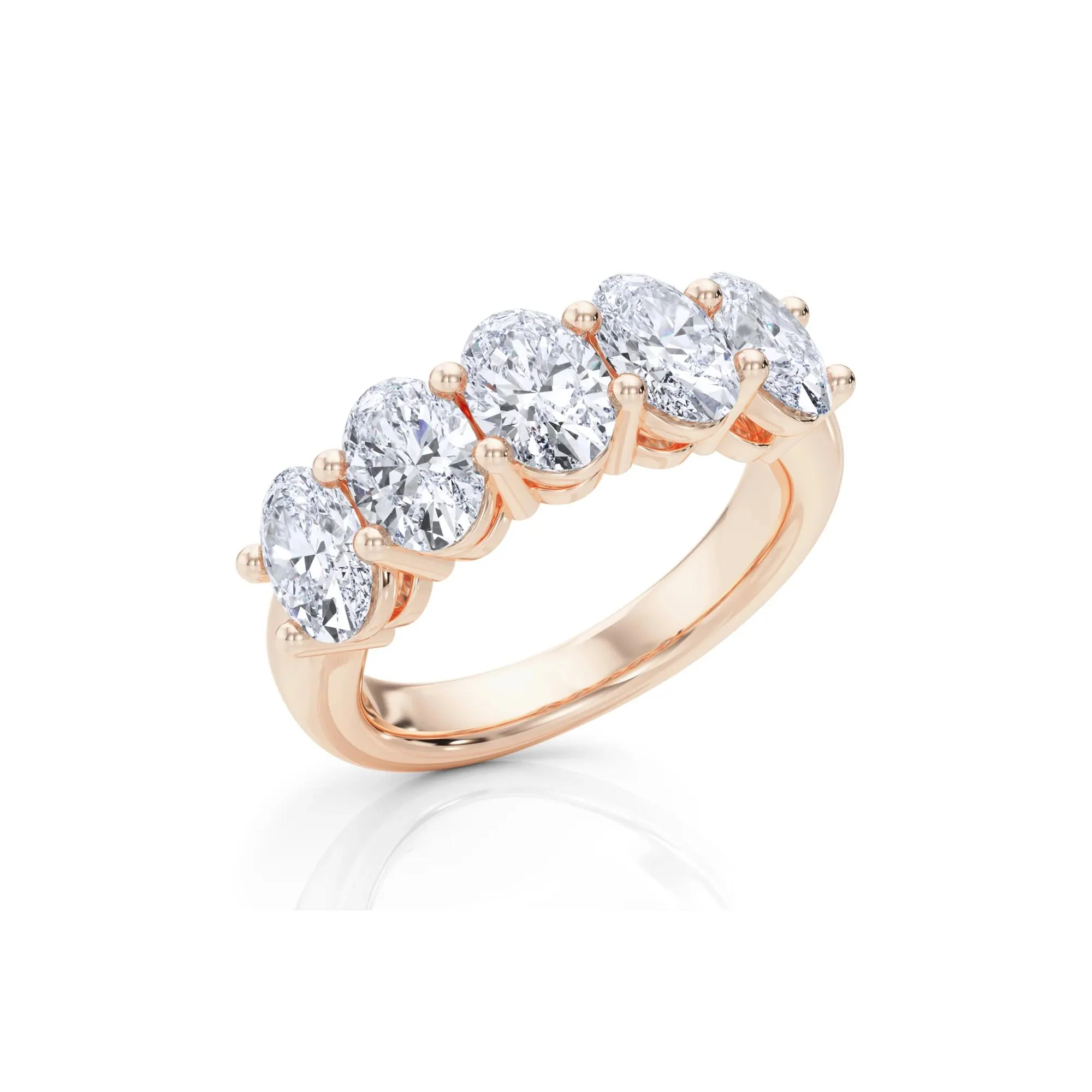 3 CT. Tw. Lab Grown Diamond Five-Stone Anniversary Band Ring 14K Rose Gold Size 8.5 6.5mm - Image 5