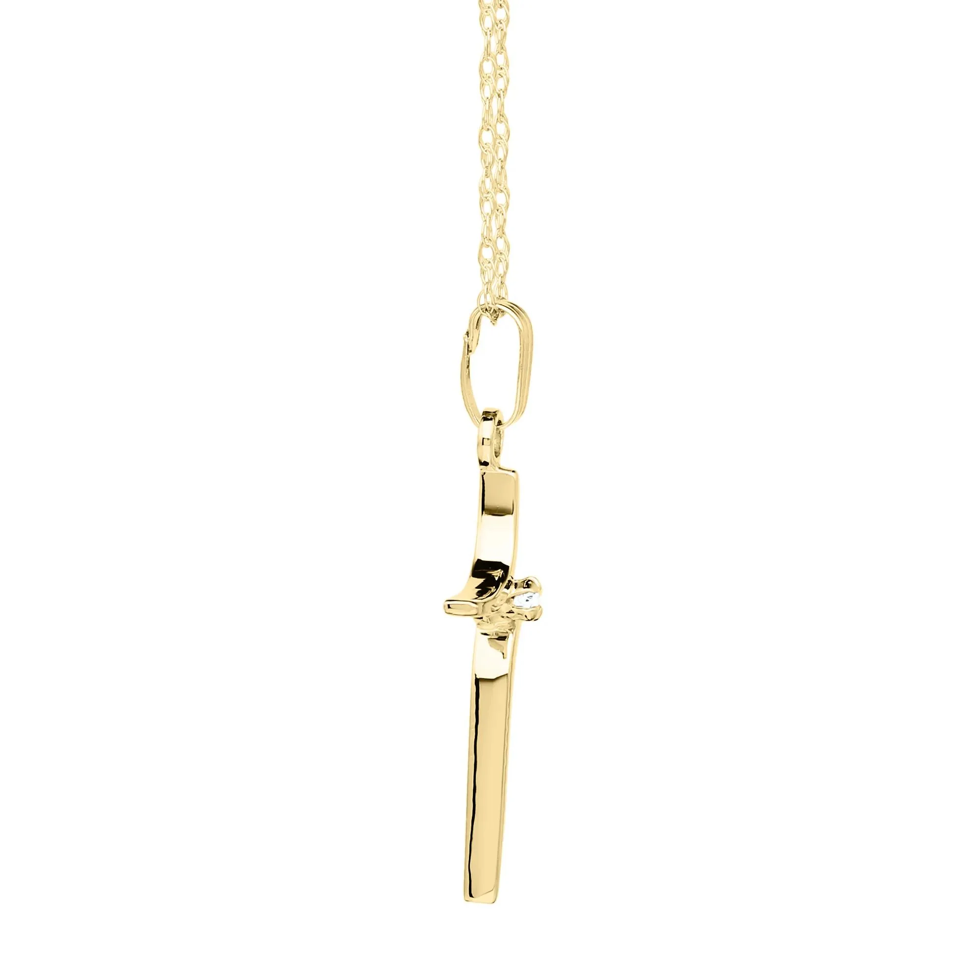 Diamond Accent Cross Pendant Necklace 14K Yellow Gold - Image 2