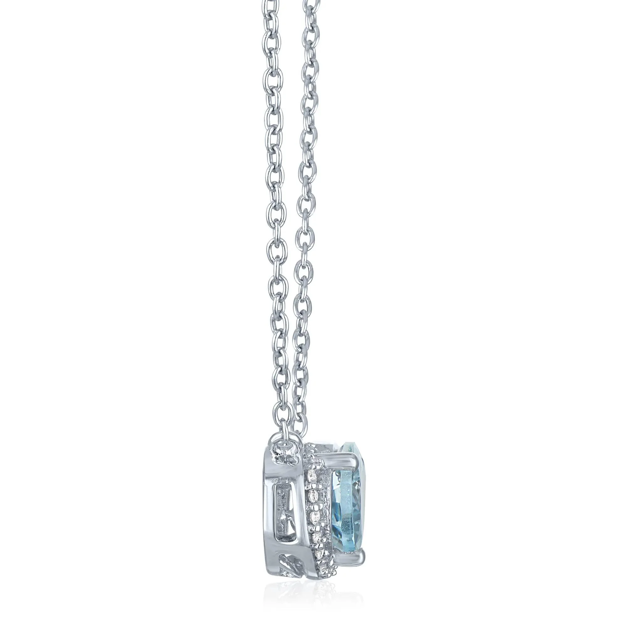 Aquamarine and Diamond Accent Pear-Shaped Half Halo Necklace .925 Sterling Silver White Size 17.5" - Image 2